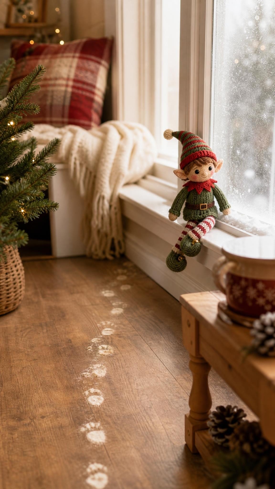 Elf on the Shelf goodbye idea: Footprints to the window
