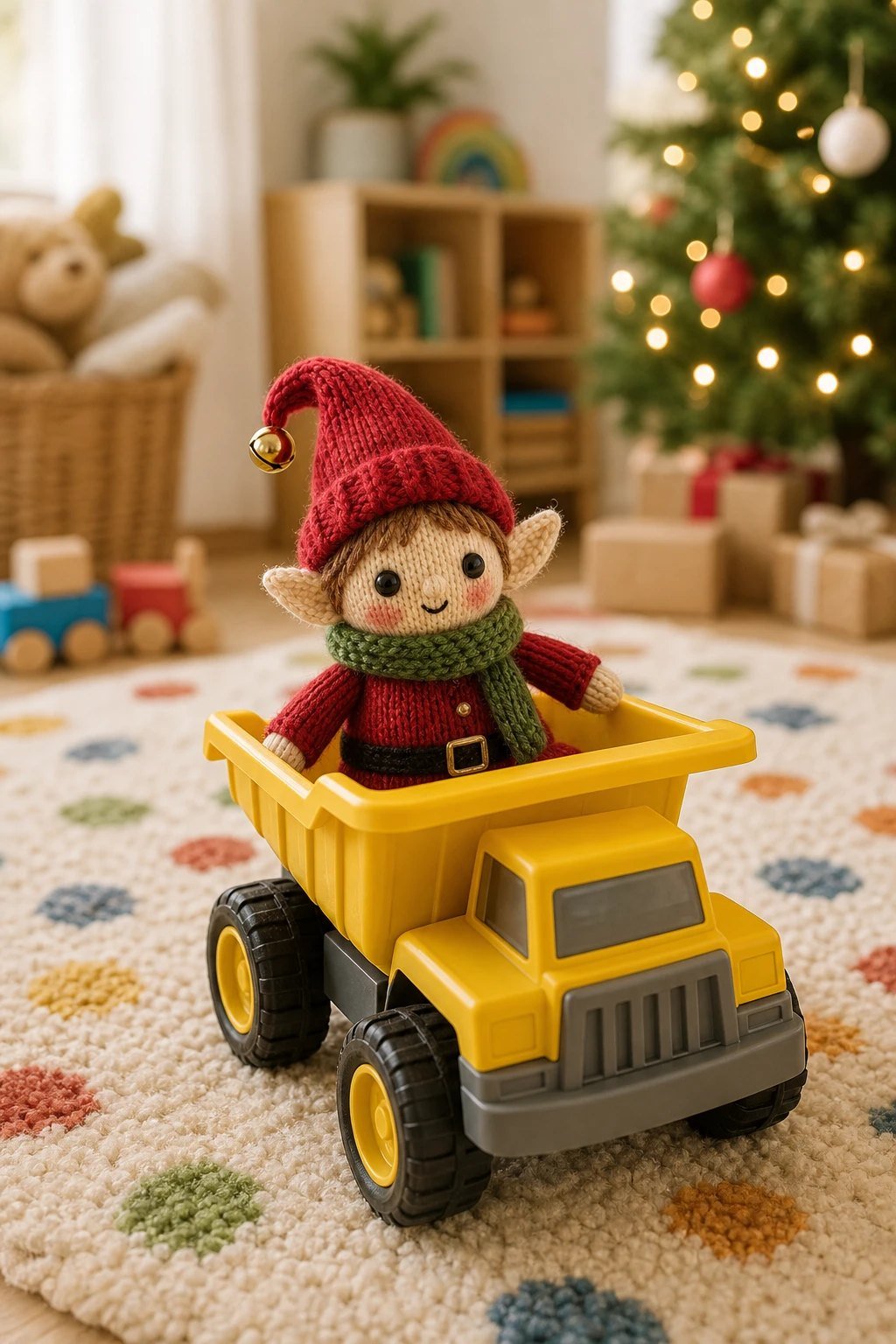 Riding the toy truck