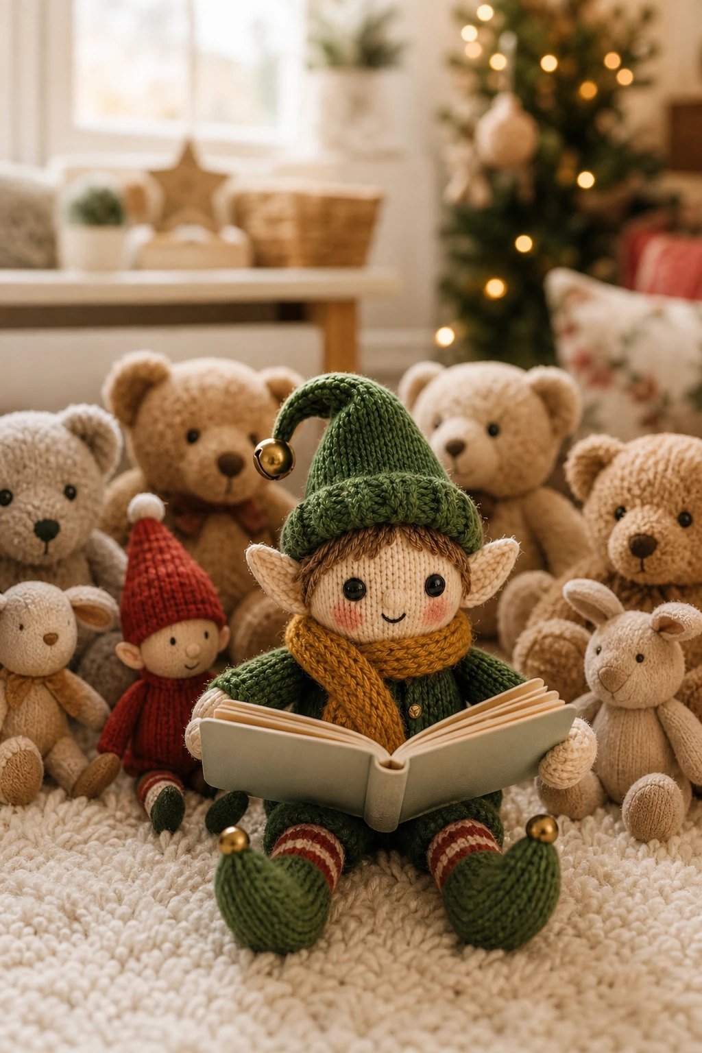 Reading a board book to the teddies