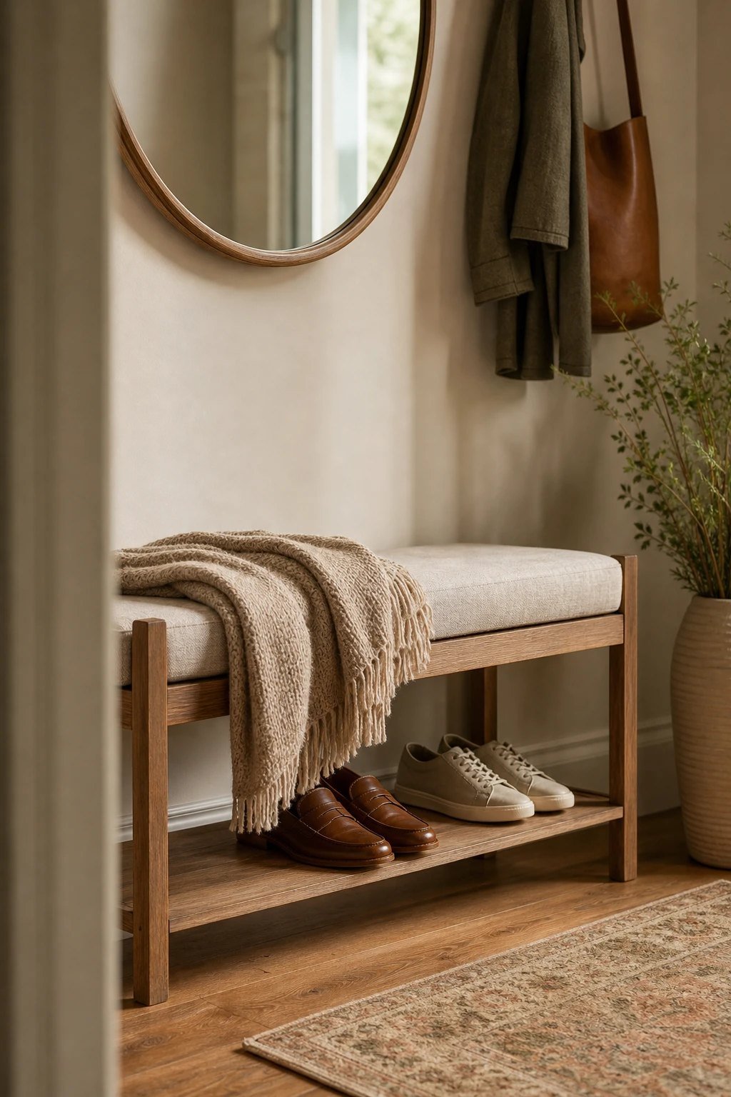 A cozy cushion and throw