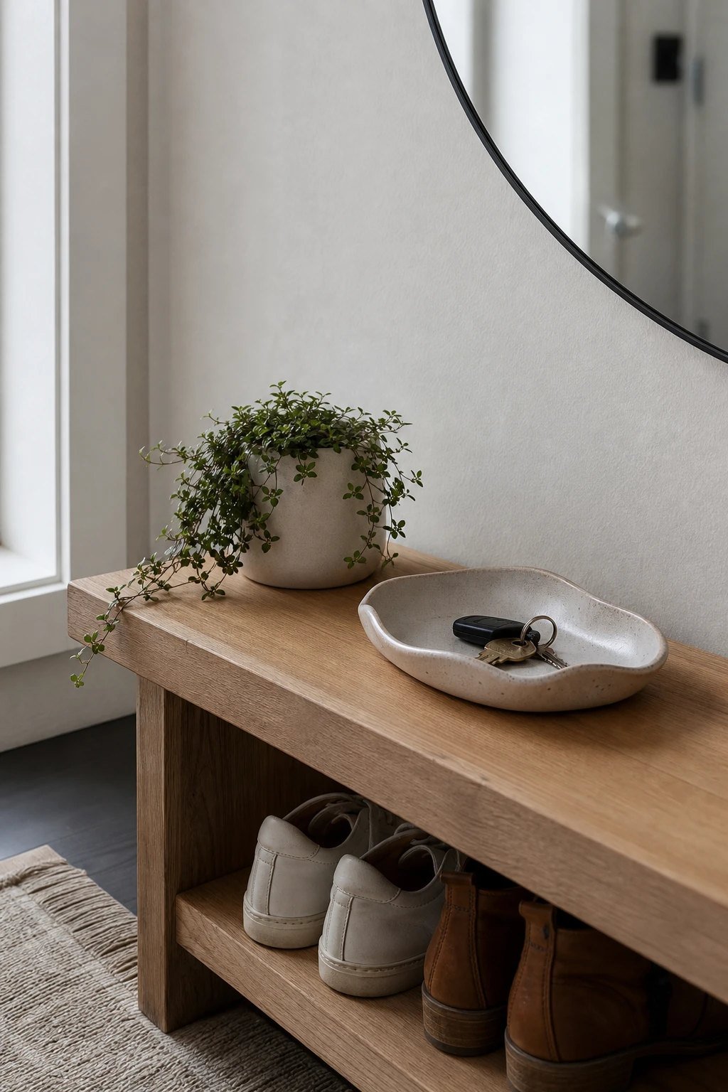 A plant and a tray for keys