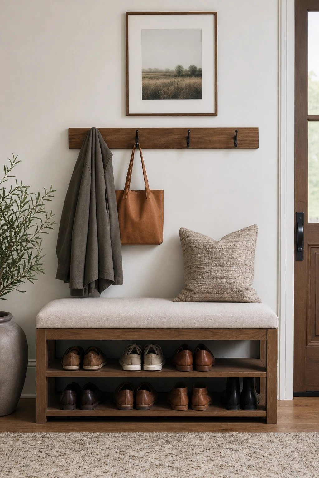 A cushioned shoe bench