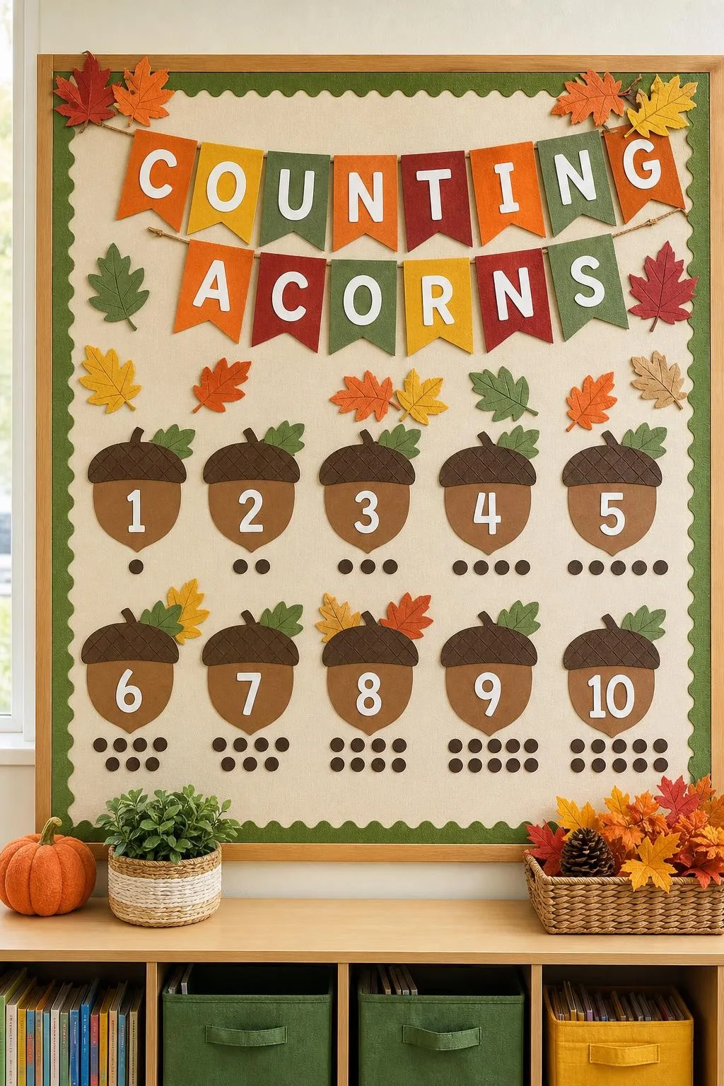 Acorn Arithmetic Alley: fall bulletin board idea for preschool and kindergarten
