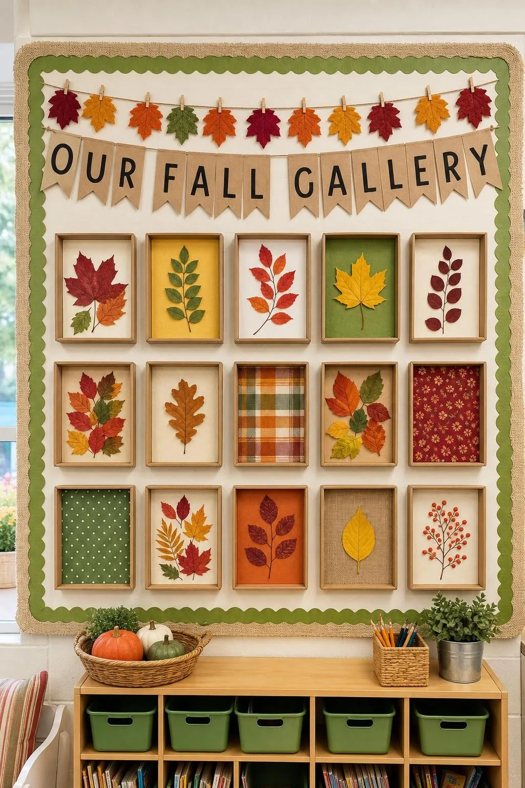 Cinnamon Street Shadow Box Gallery: fall bulletin board idea for preschool and kindergarten