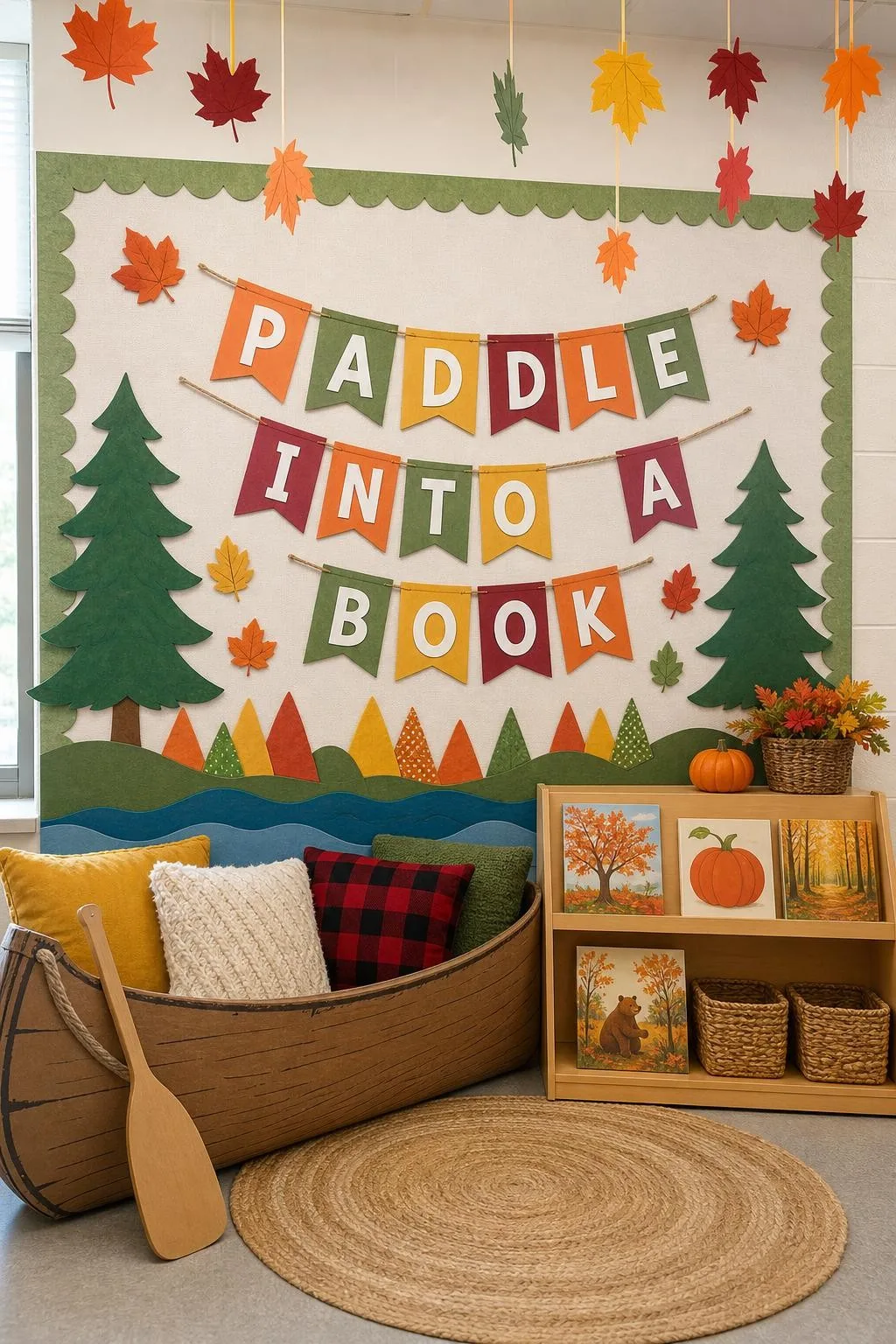 Cozy Canoe Classroom Corner: fall bulletin board idea for preschool and kindergarten