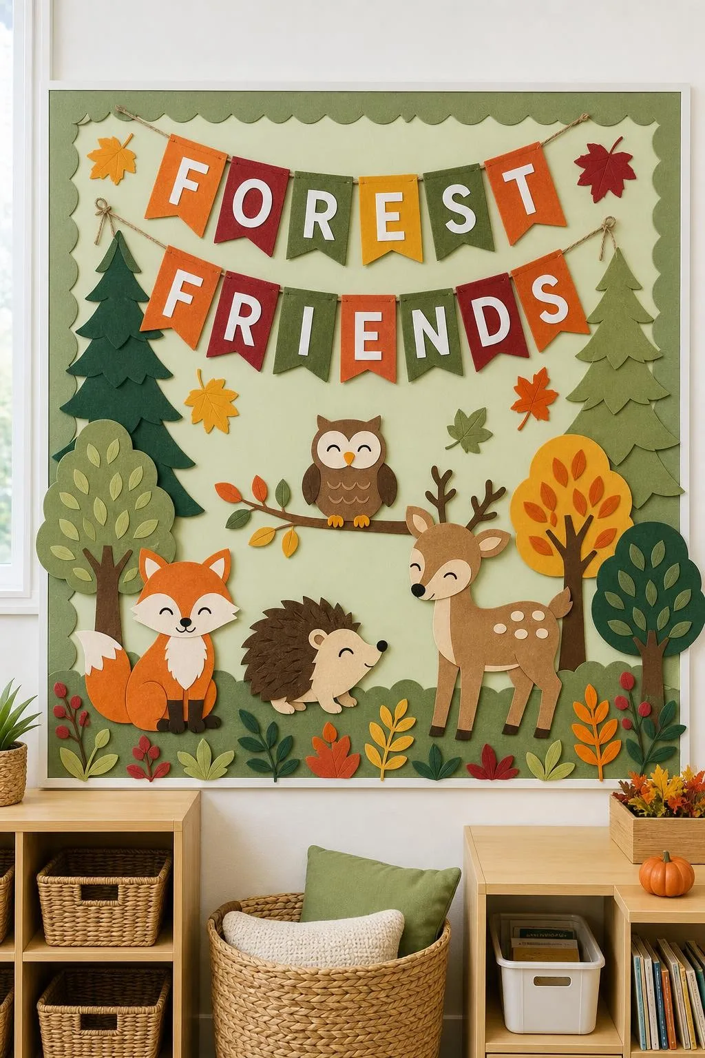 Forest Friends Foyer: fall bulletin board idea for preschool and kindergarten