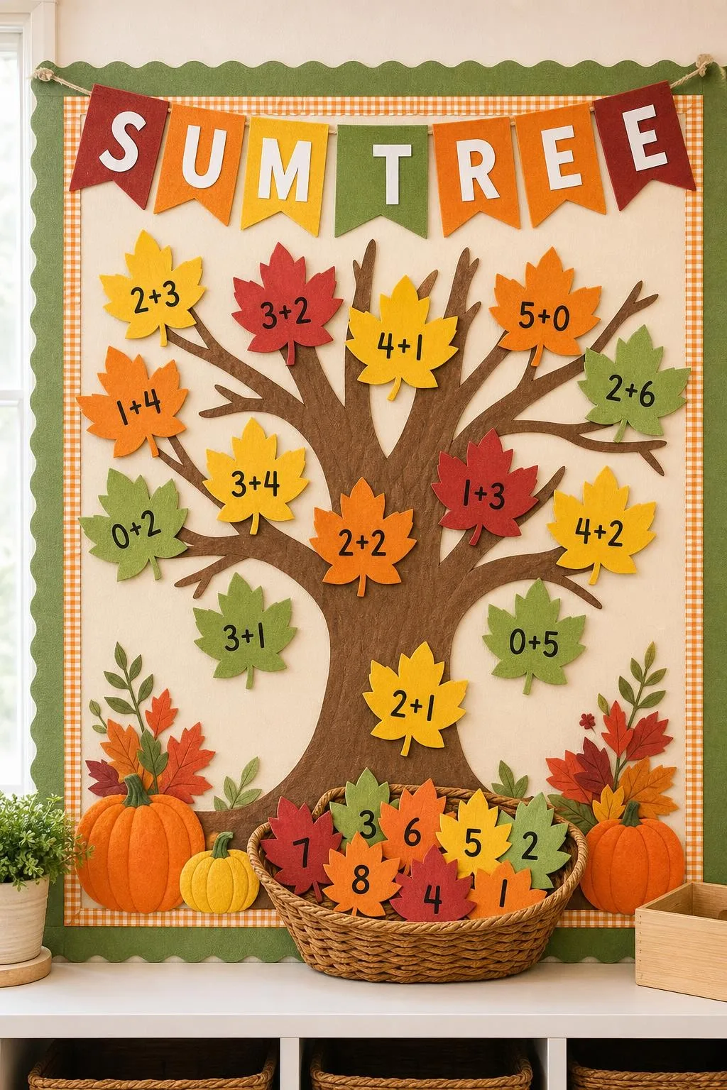 Golden Orchard Math Mural: fall bulletin board idea for preschool and kindergarten