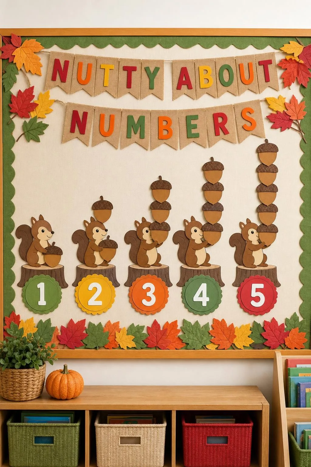Squirrel Slice Stack: fall bulletin board idea for preschool and kindergarten