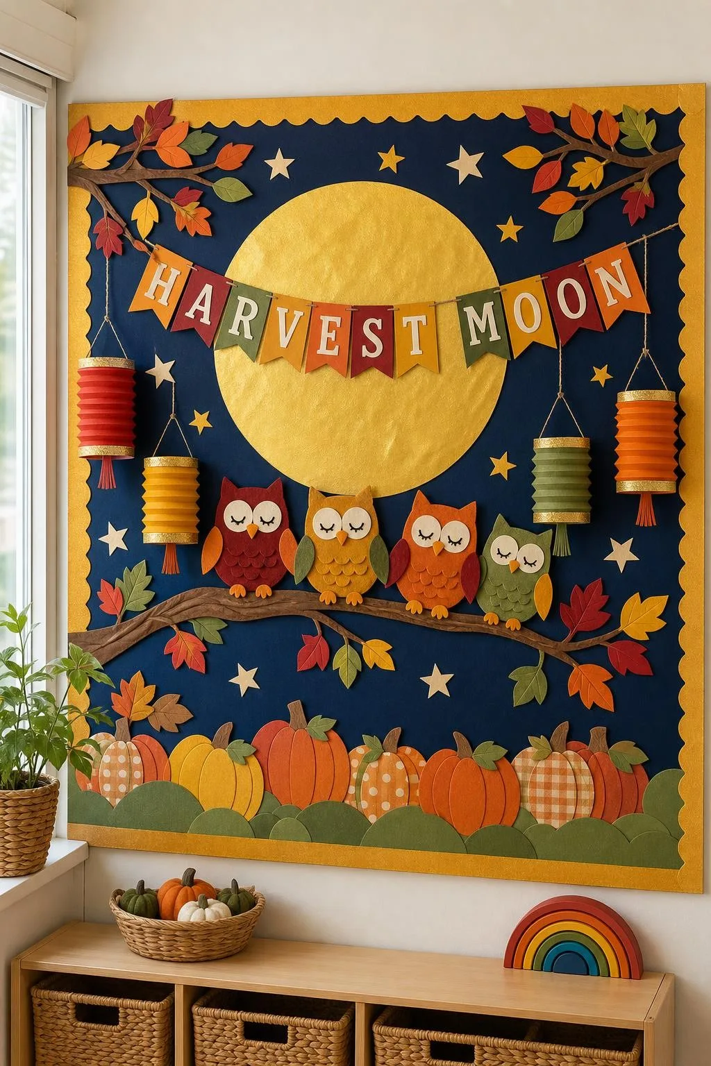 Starry Harvest Moon: fall bulletin board idea for preschool and kindergarten