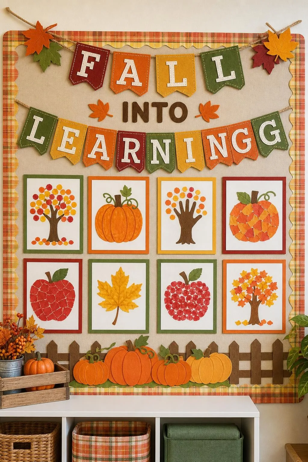 Ta-Da Tartan Toppers: fall bulletin board idea for preschool and kindergarten