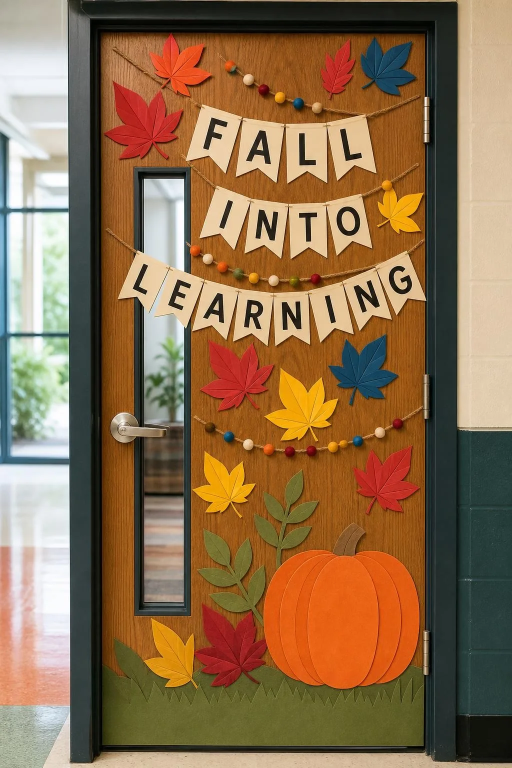 Bright Geometric Door In Primary Colors: fall classroom door decoration