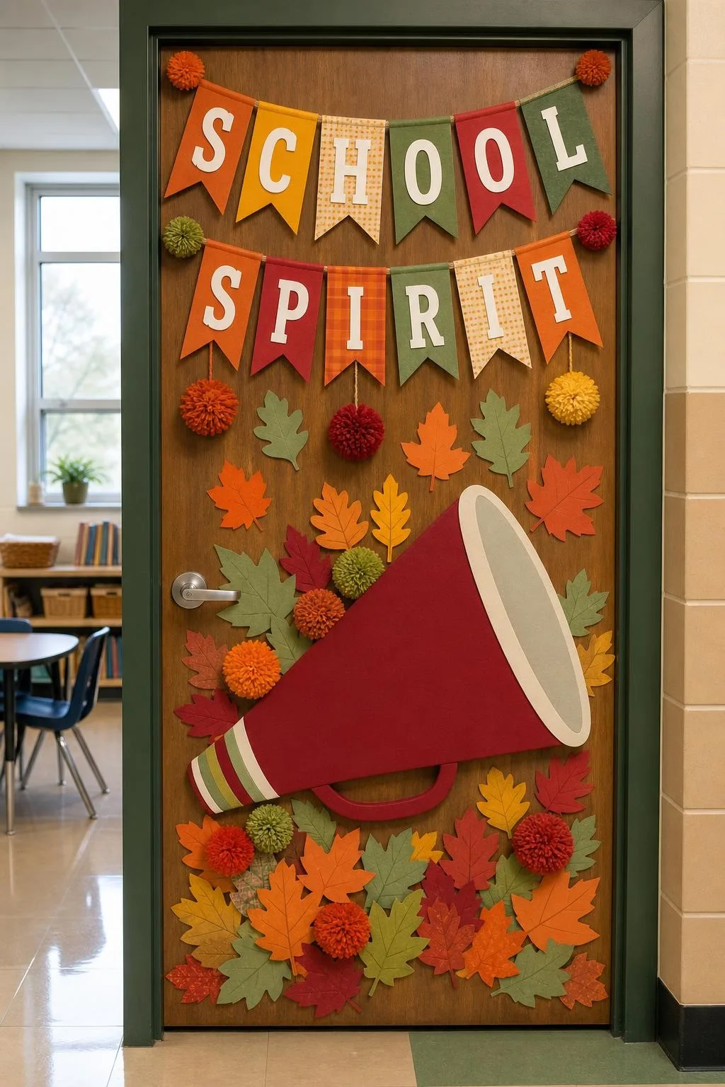 Bright School Pride Door With Fall Fanfare: fall classroom door decoration