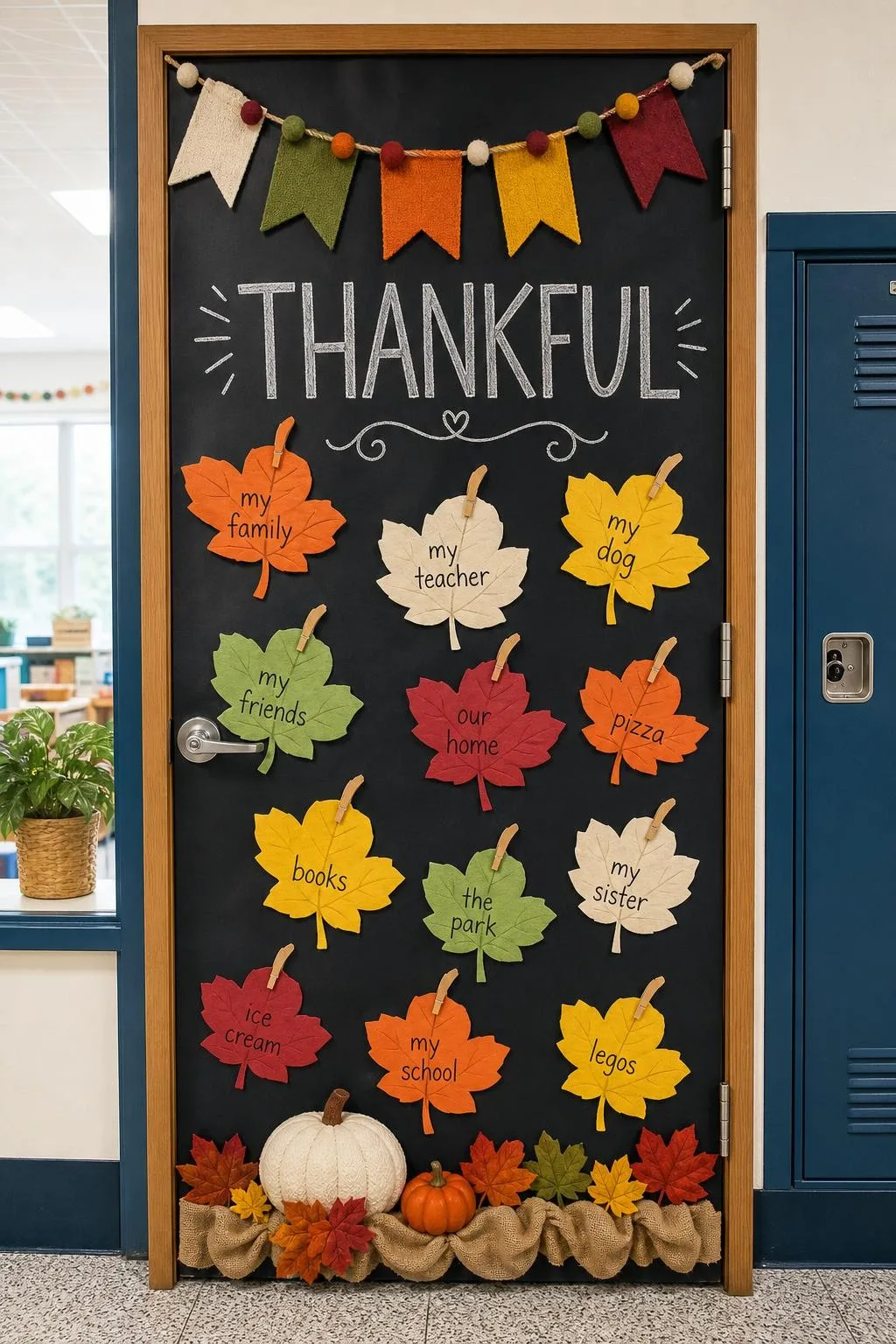 Chalkboard Chalkboard Door With Student Messages: fall classroom door decoration