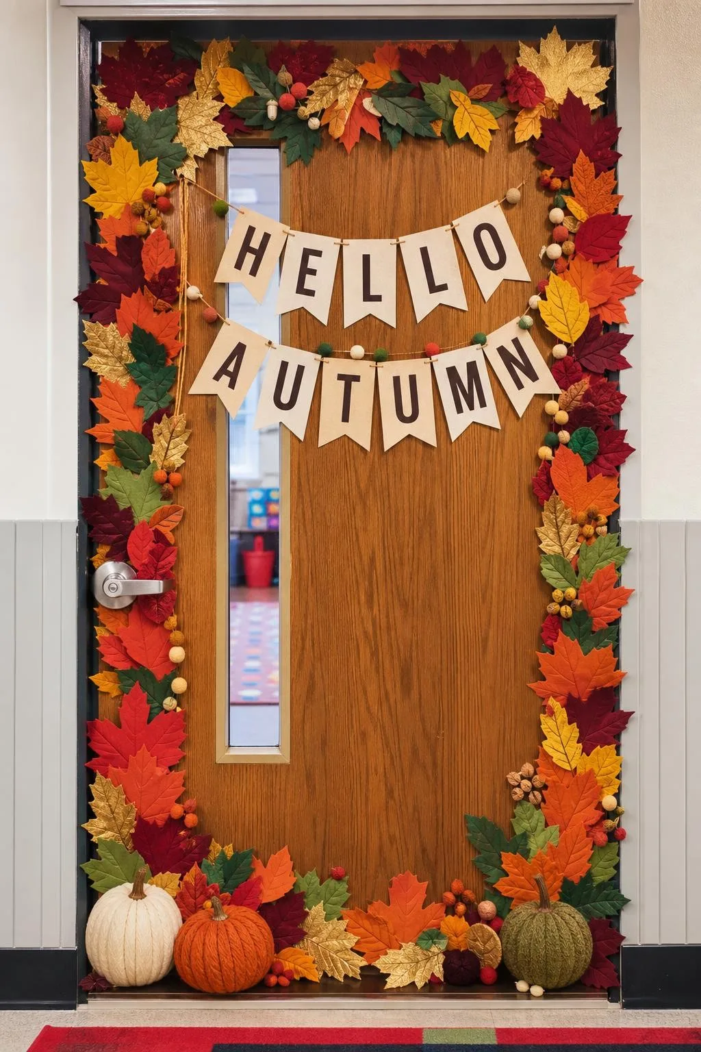Moody Maximalist Paradise With Jewel Tones: fall classroom door decoration
