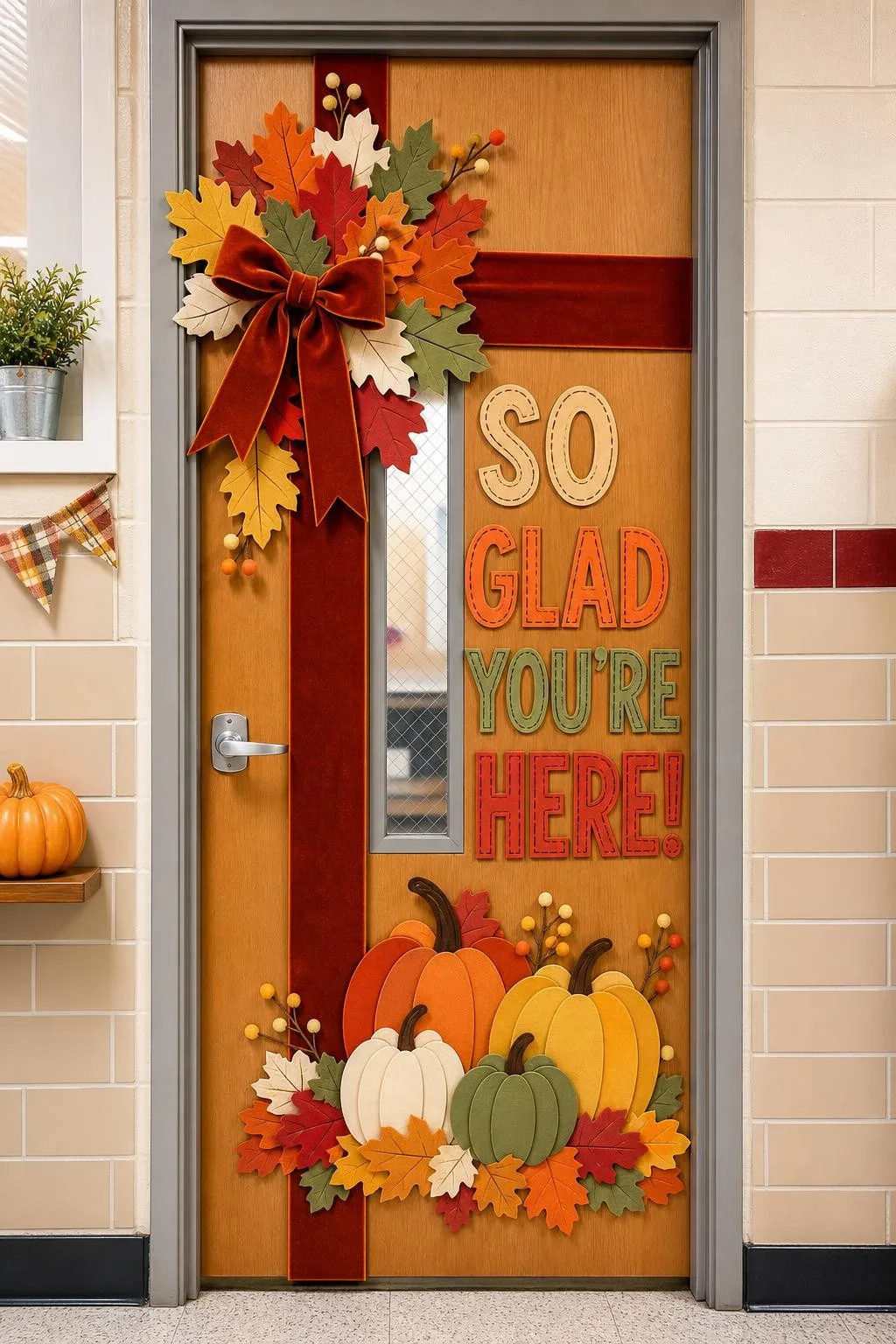 Texture-Rich Velvet Ribbon Door: fall classroom door decoration