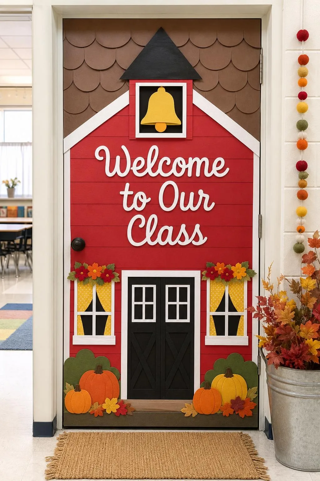 Vintage Schoolhouse Door With Script Typography: fall classroom door decoration