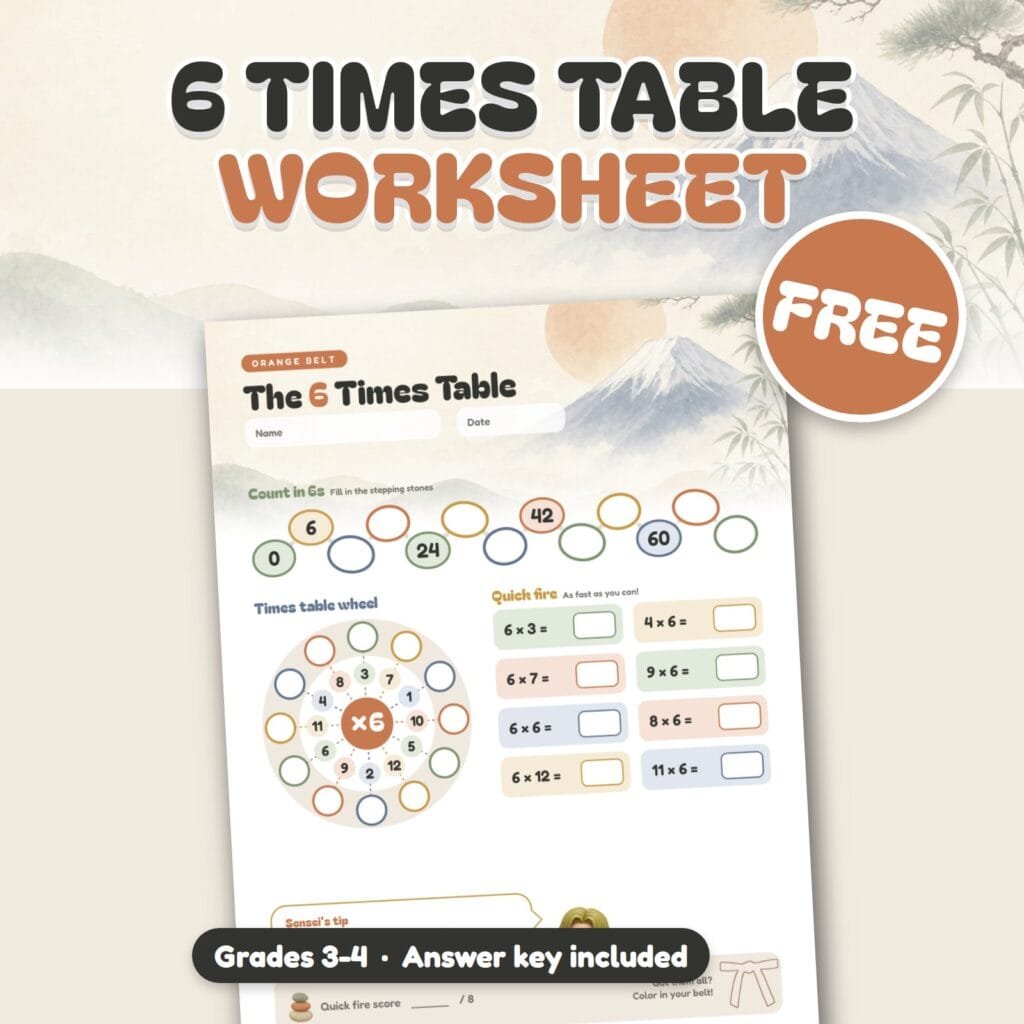 Free 6 times table worksheet