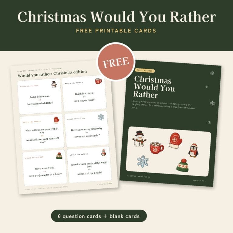 Free Christmas Would You Rather Cards printable preview