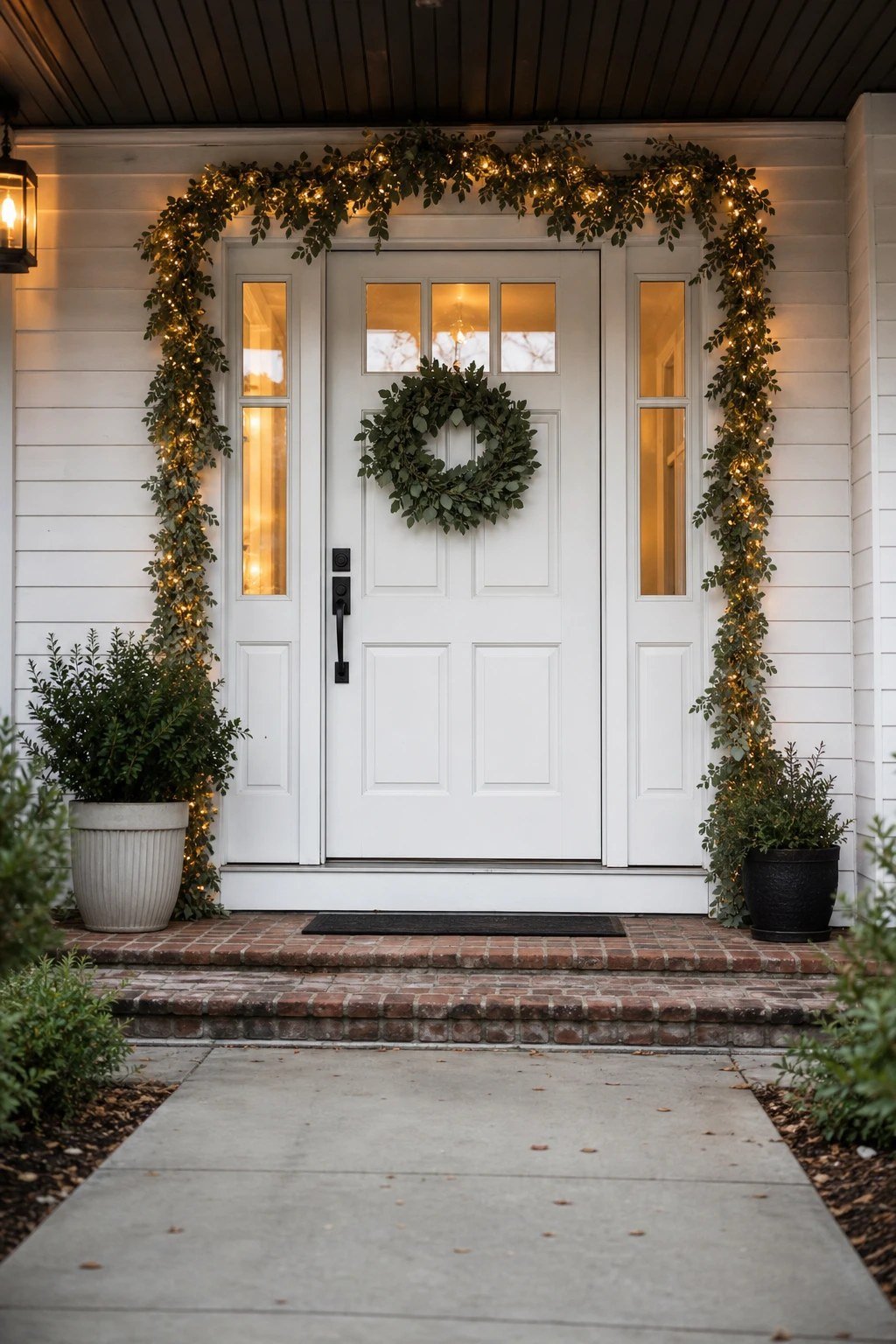 Front door Christmas decoration idea: a soft eucalyptus garland