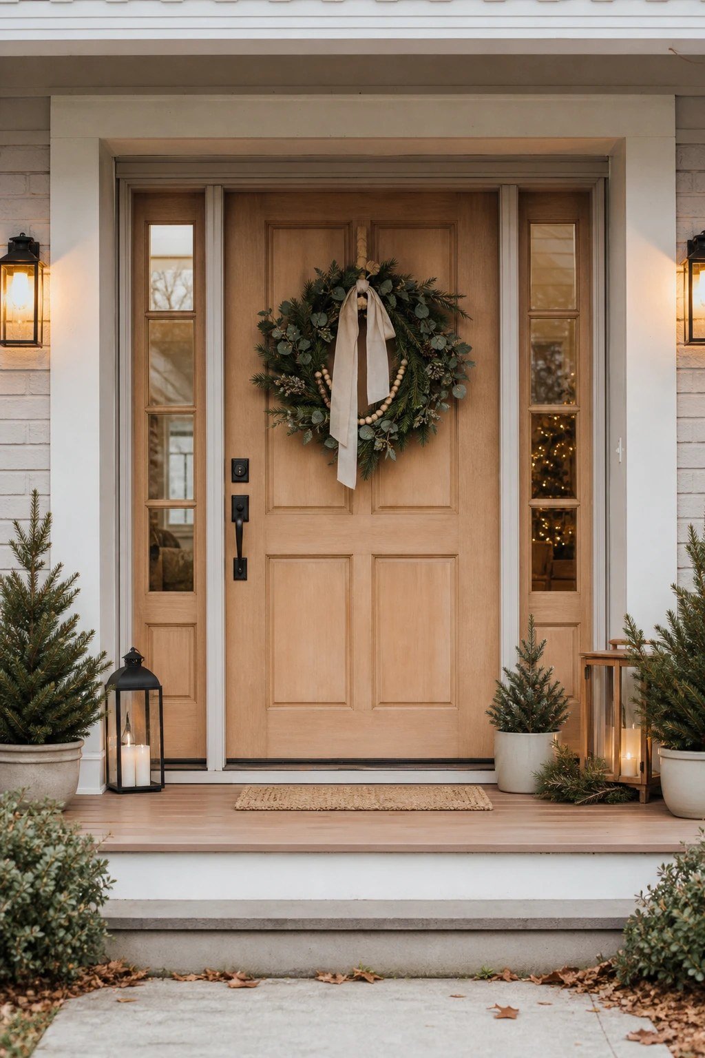 Front door Christmas decoration idea: natural and neutral