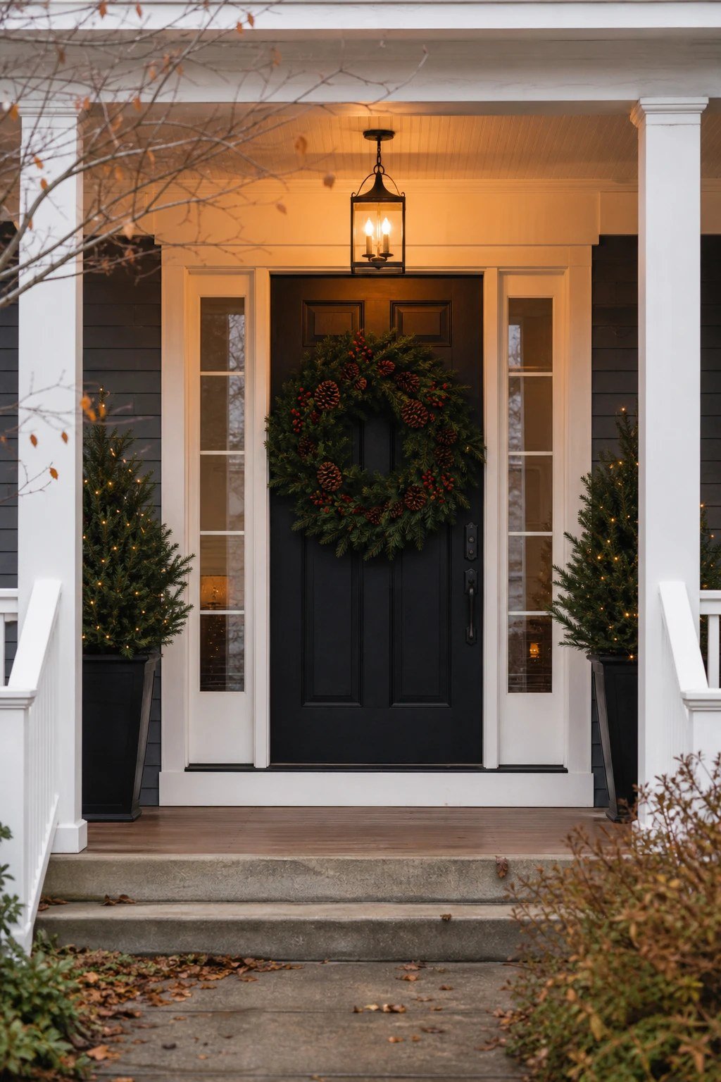 Front door Christmas decoration idea: one oversized statement wreath