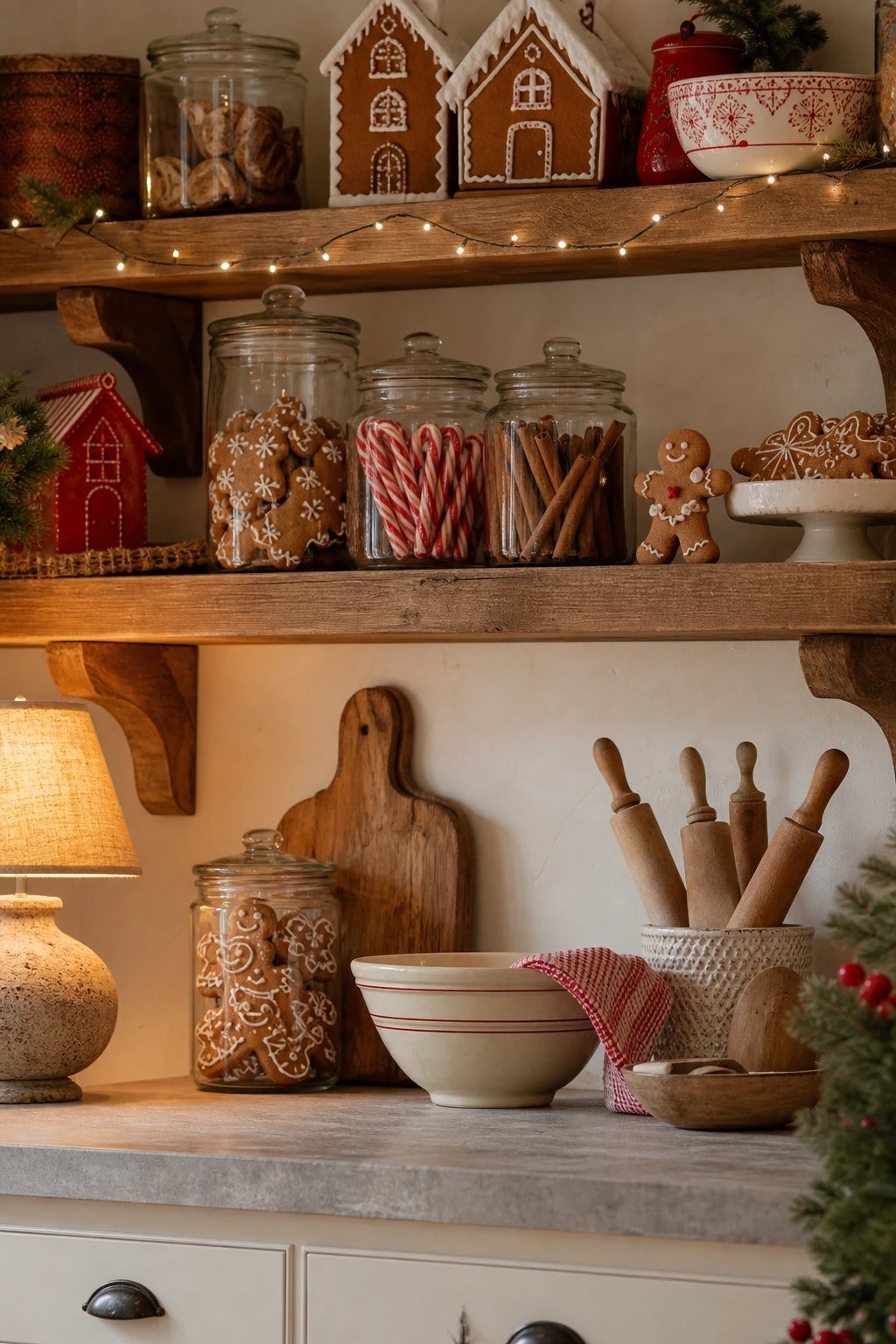 Open shelves with jars and cookies