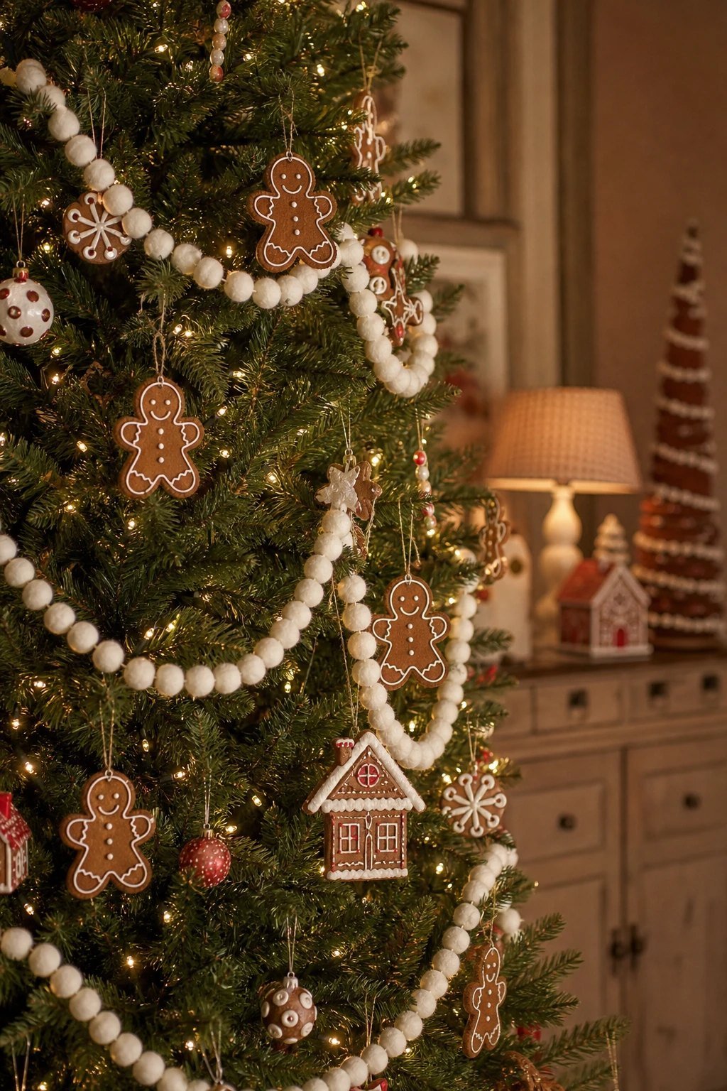 Icing garland draped through the branches