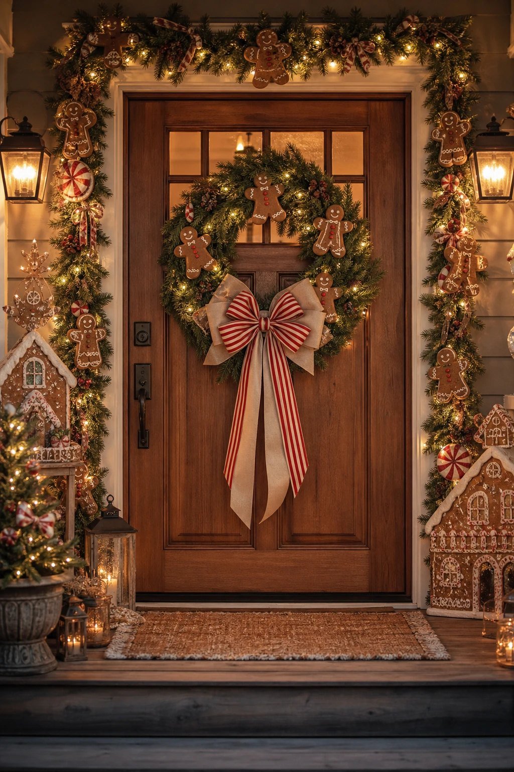 A gingerbread front door wreath