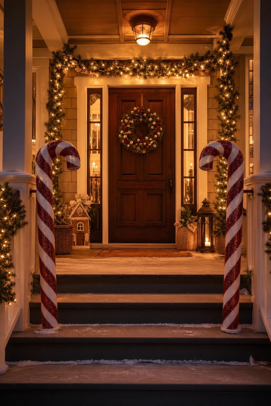 Giant candy canes by the steps