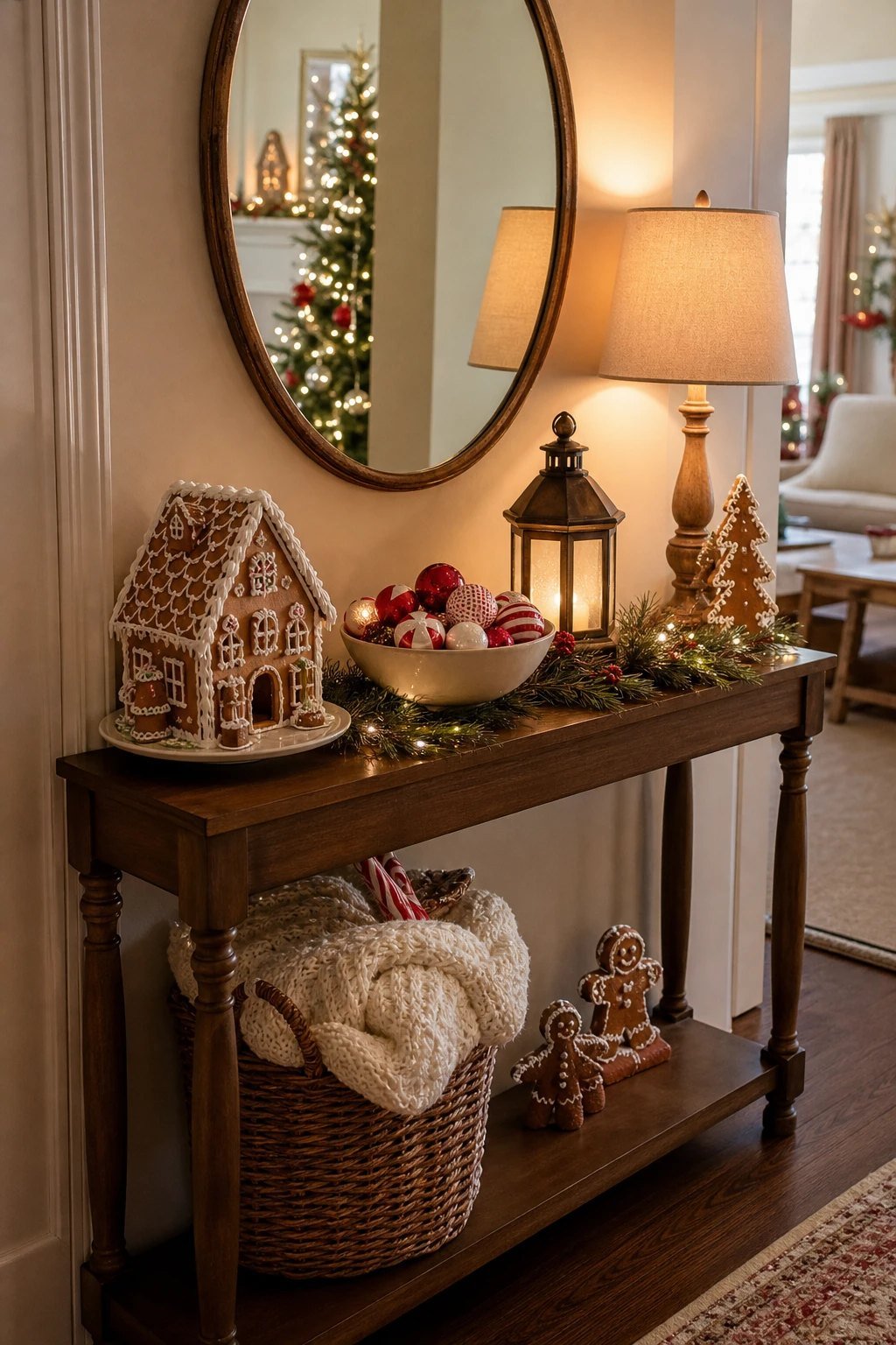 A gingerbread entry table