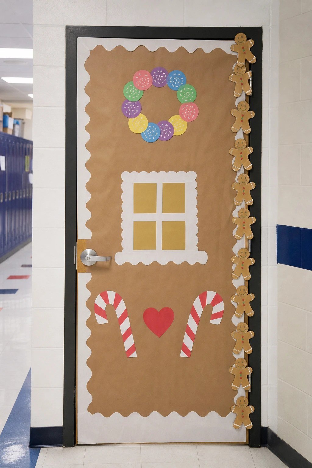 A gingerbread door with a numbered paper cookie countdown