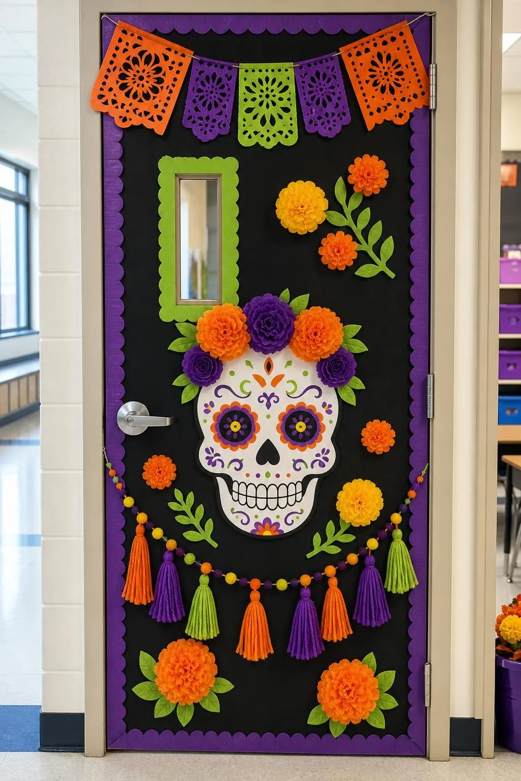 Day of the Dead Inspired Door: Halloween classroom door decoration