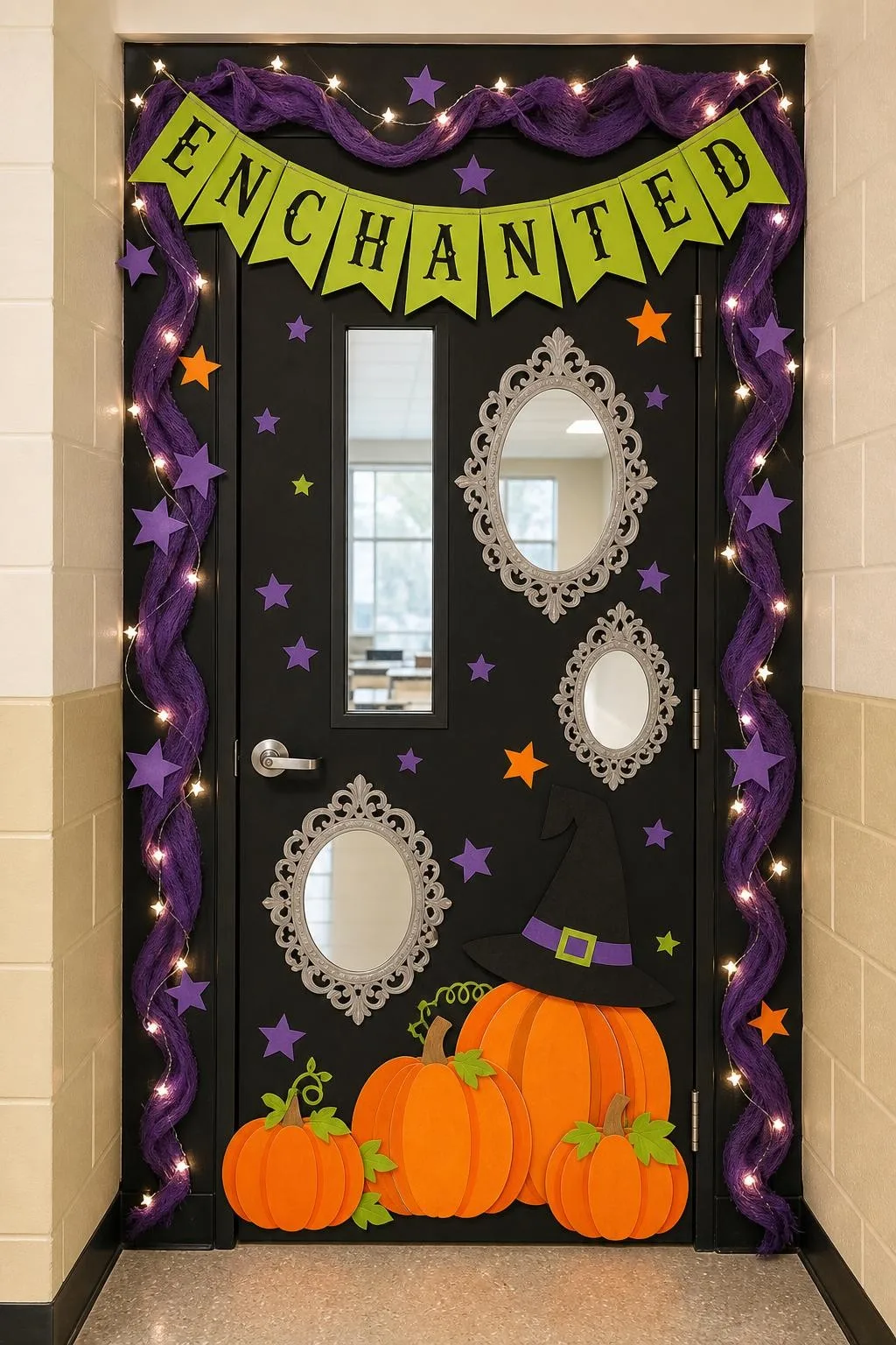 Enchanted Mirror Corridor: Halloween classroom door decoration