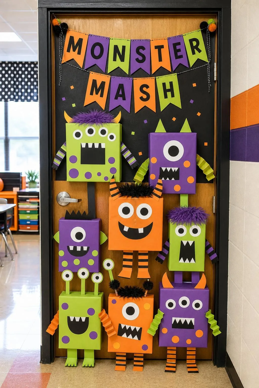 Monster-Made Minecraft Door: Halloween classroom door decoration