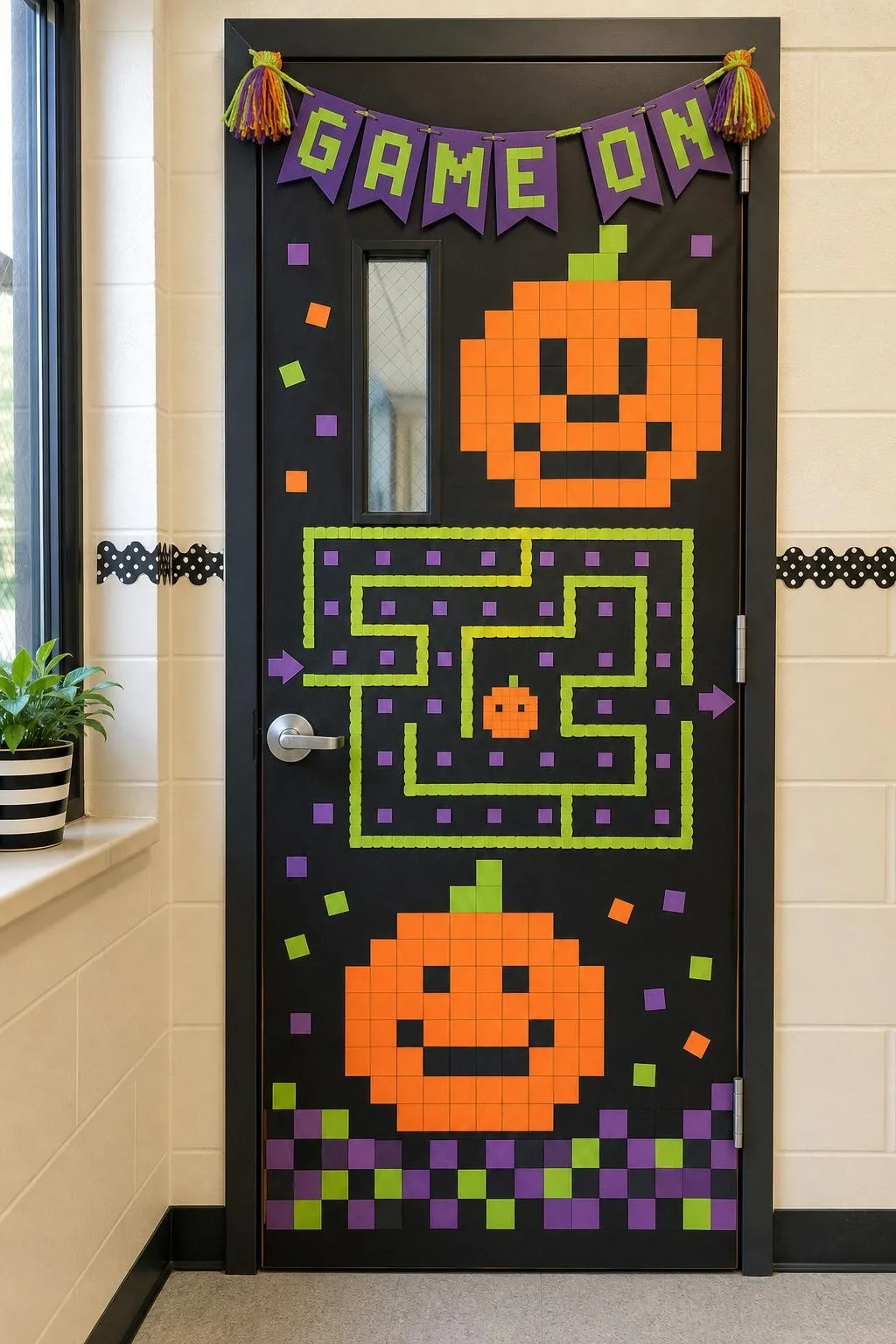Pixel Pumpkin Tech Maze: Halloween classroom door decoration