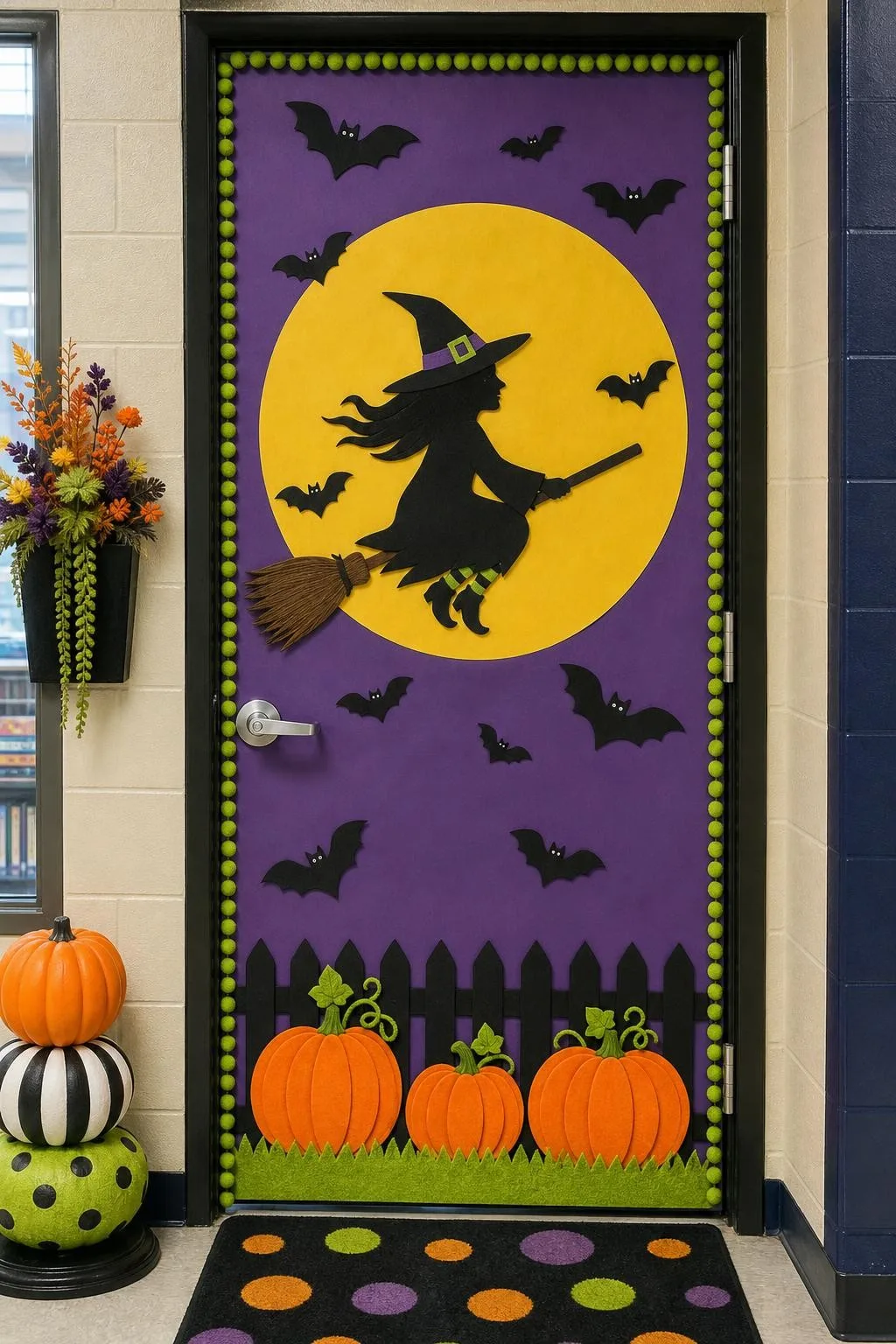 Silhouette Spectacular: Bats, Witches, and Moon: Halloween classroom door decoration