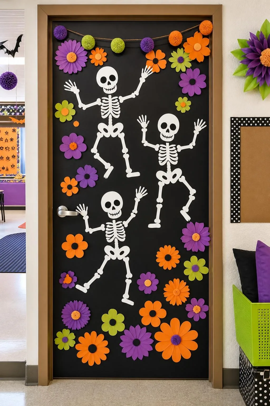Skeleton Silhouette Garden: Halloween classroom door decoration