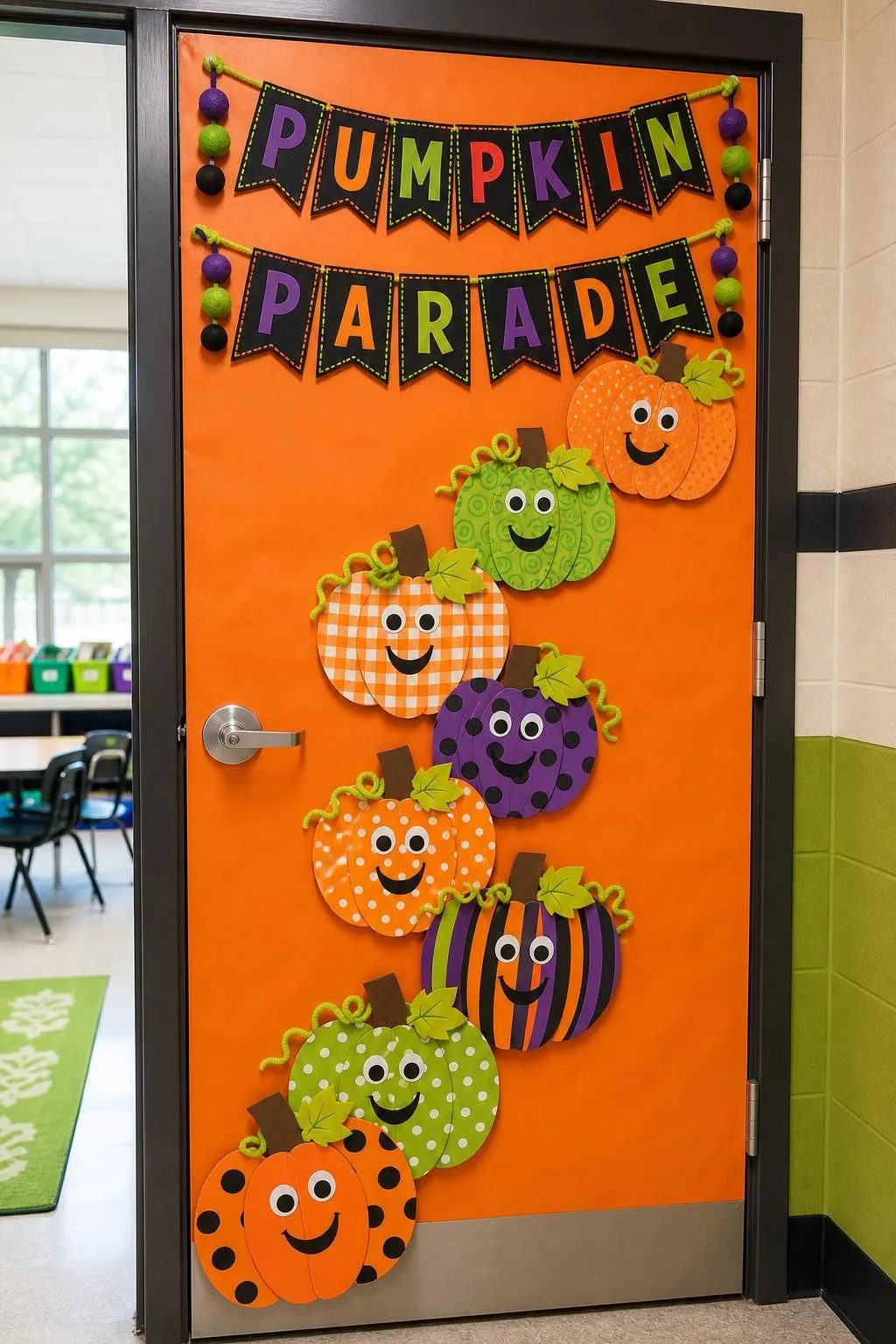 Whimsical Pumpkin Parade: Halloween classroom door decoration