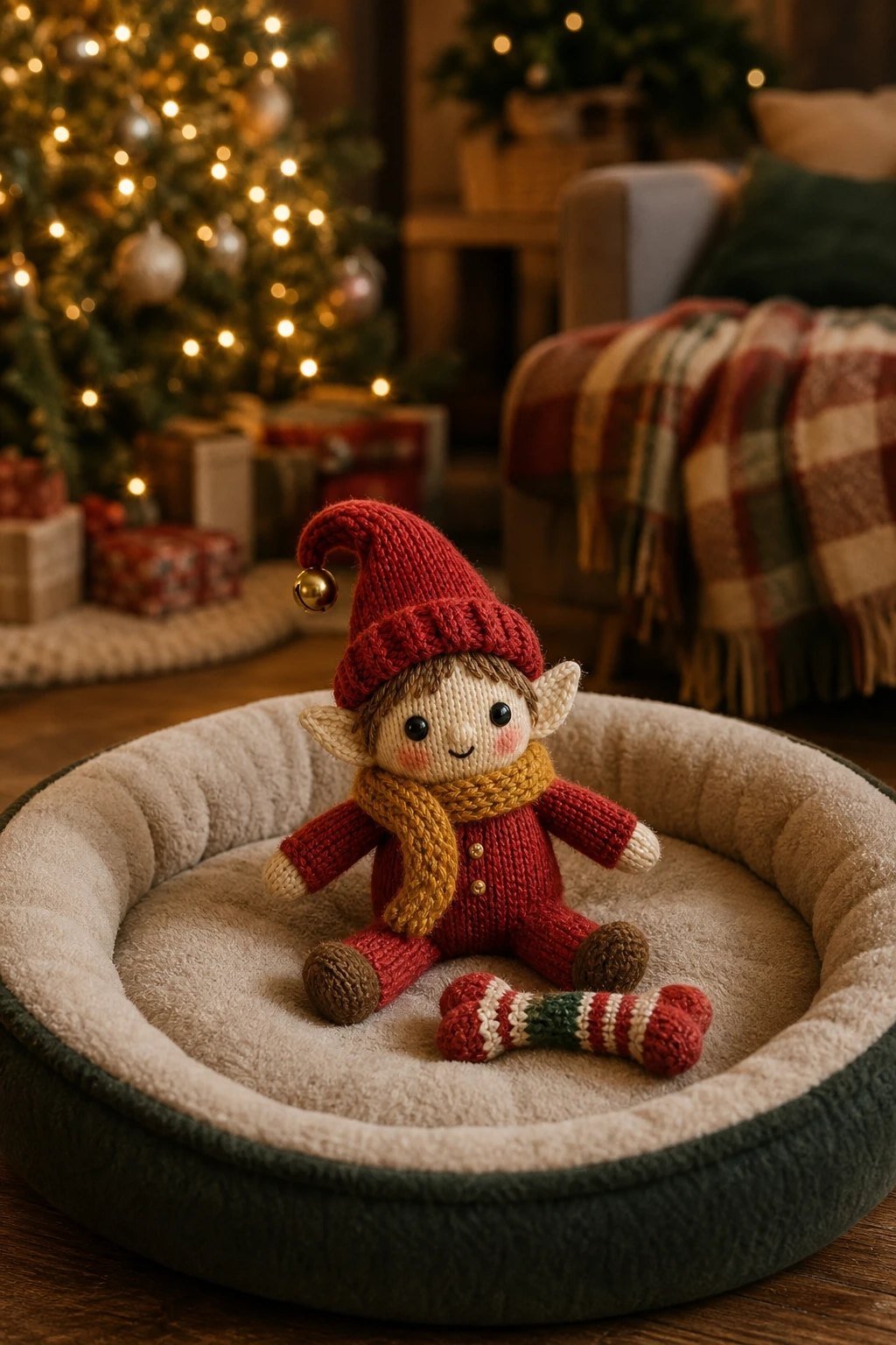 Sitting on the dog bed