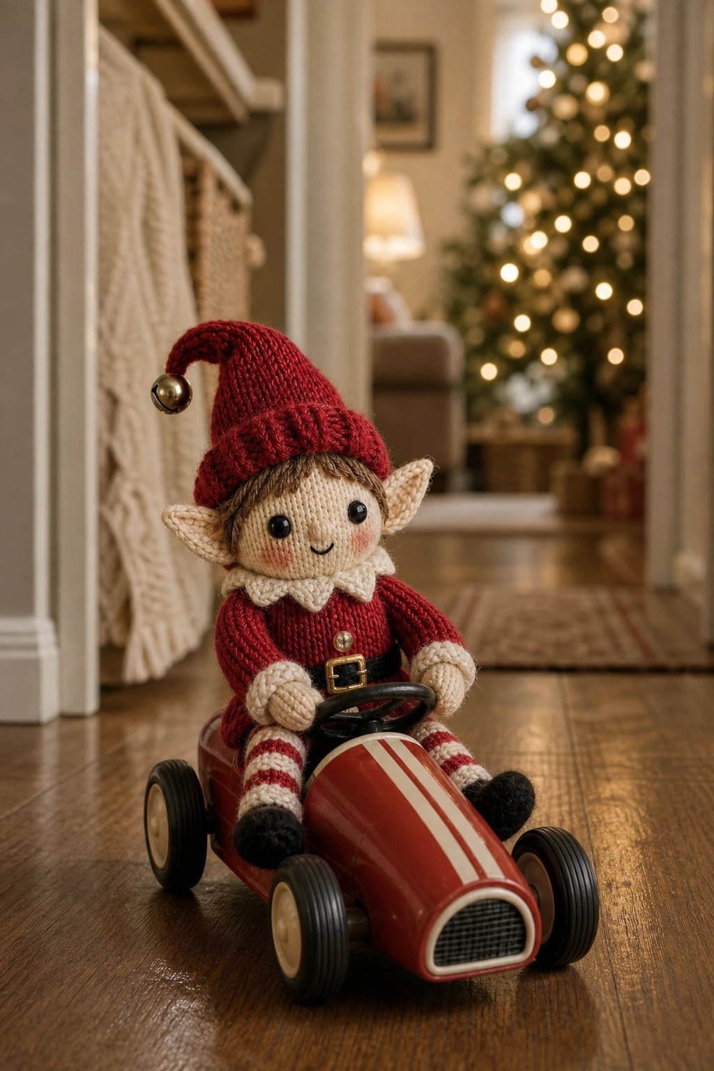 Riding a toy car