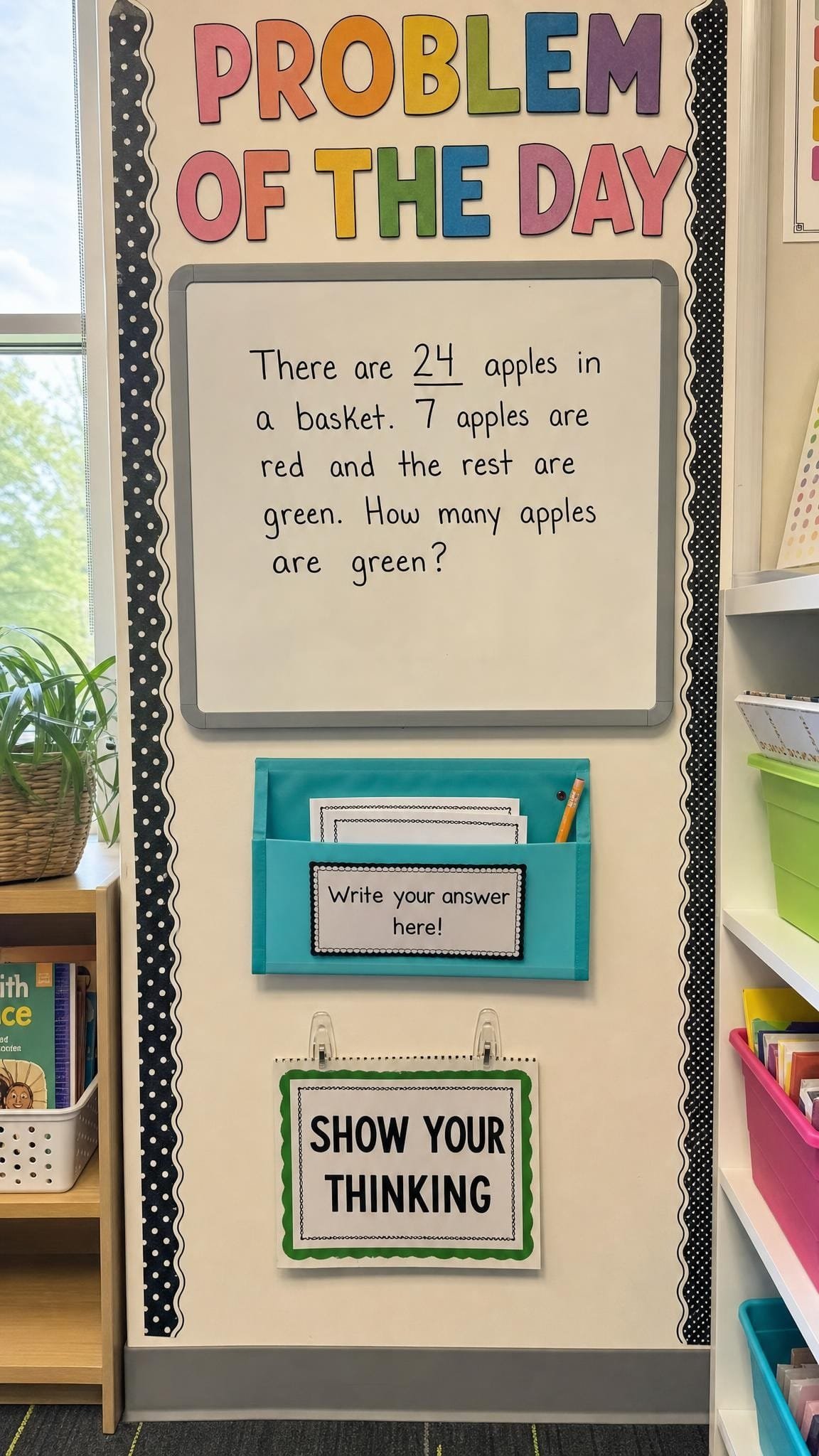 Problem of the day board with an answer slip pocket