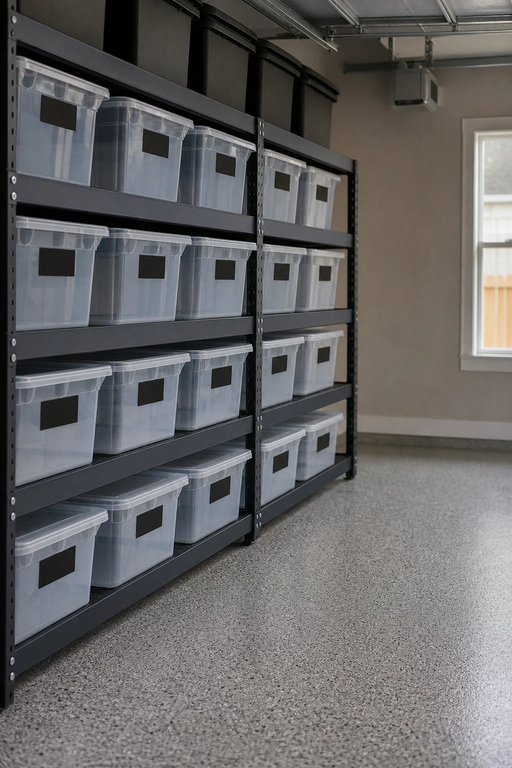 Clear bins with simple labels