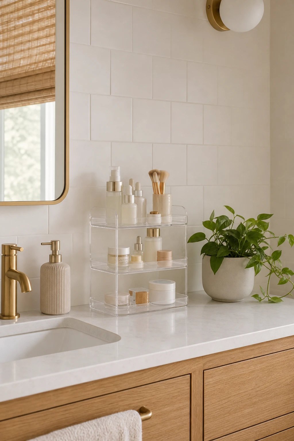 A tiered counter caddy
