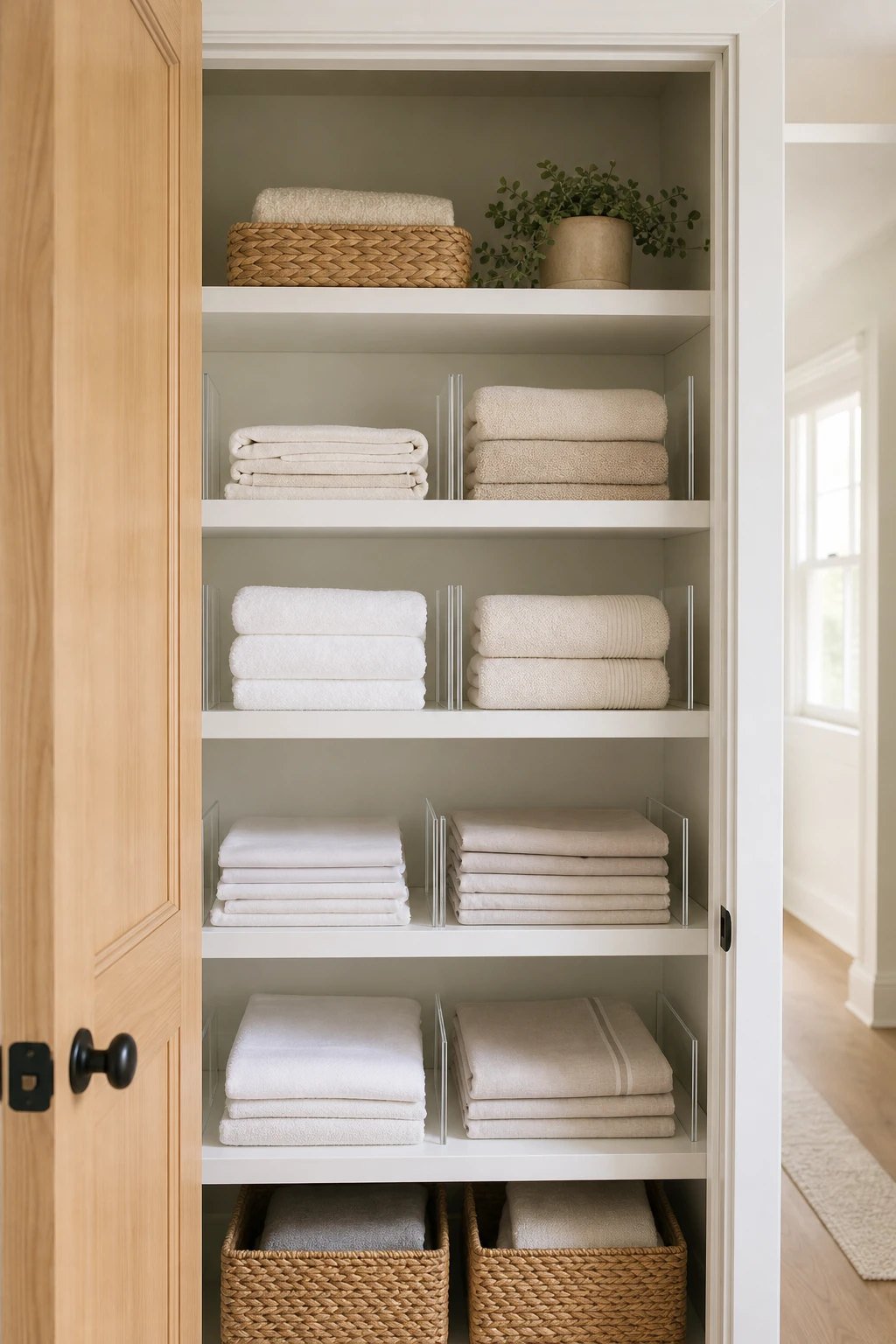 Shelf dividers for towels and sheets