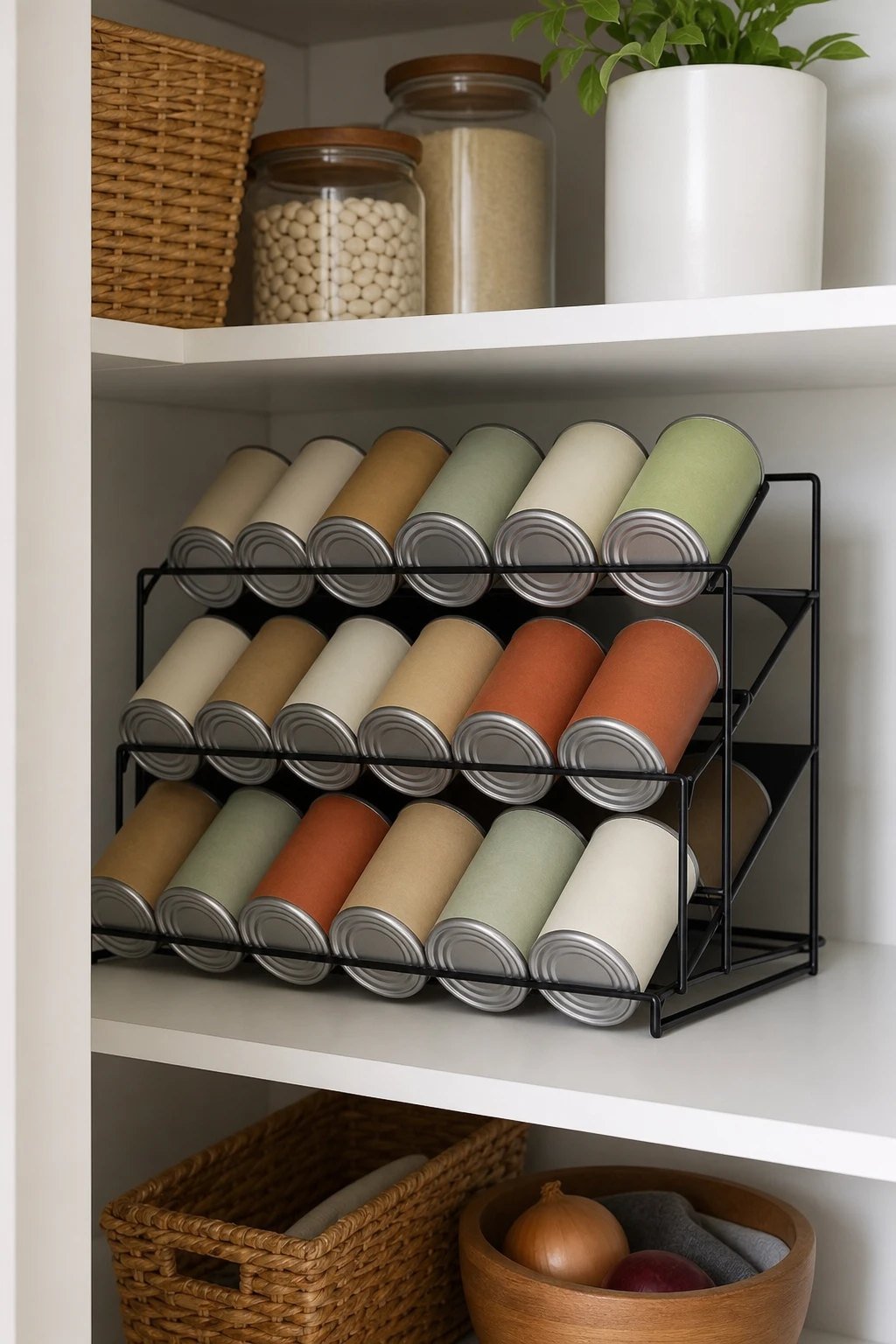 A tiered can rack so nothing hides