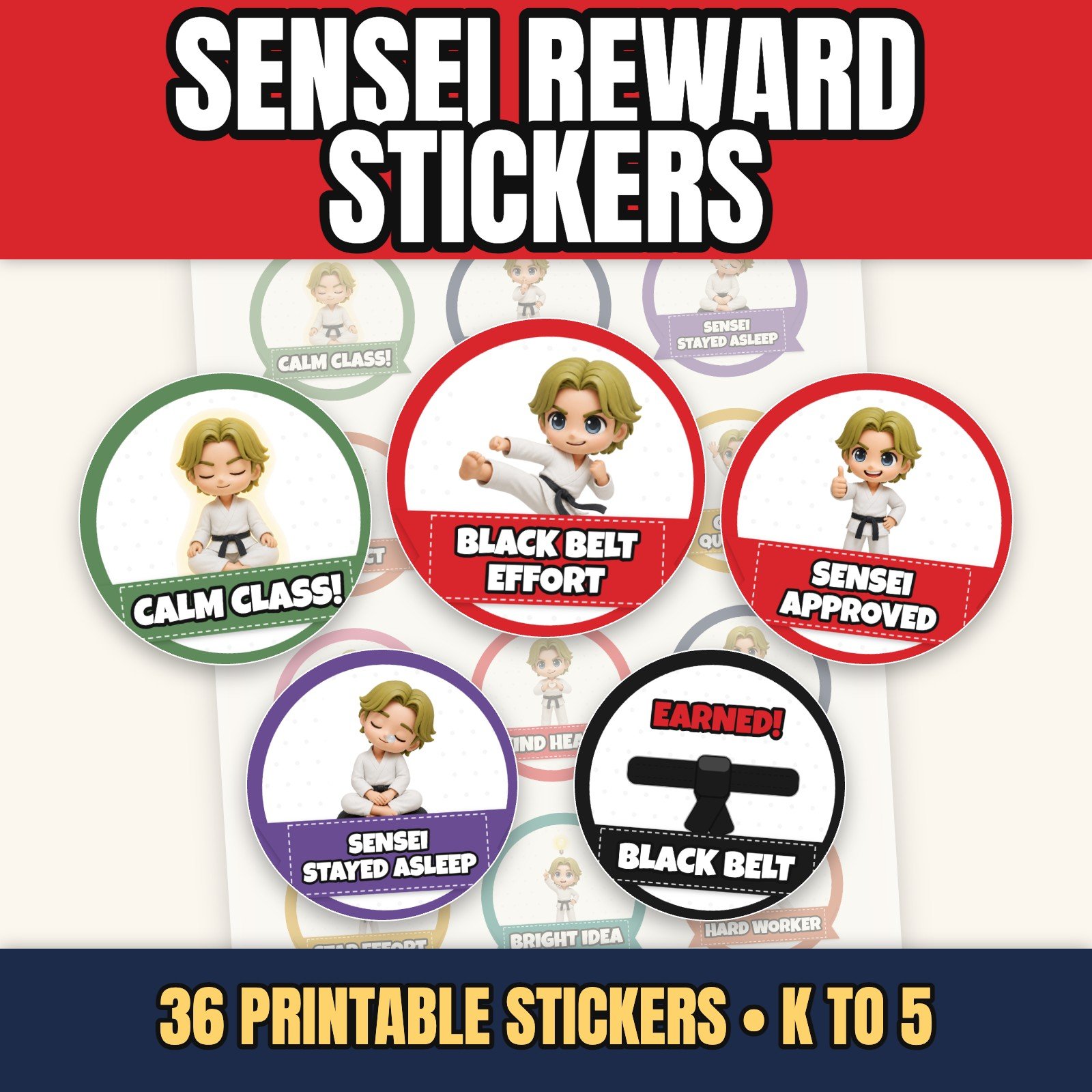 Don't Wake Sensei Reward Stickers, an undated printable teacher planner on a calm desk