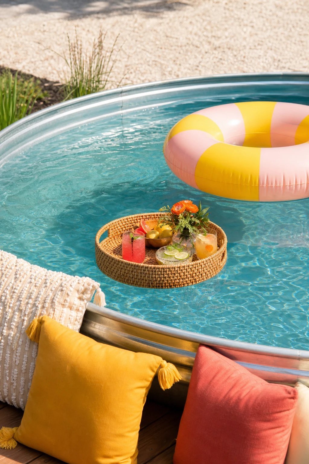 A floating tray and cushions