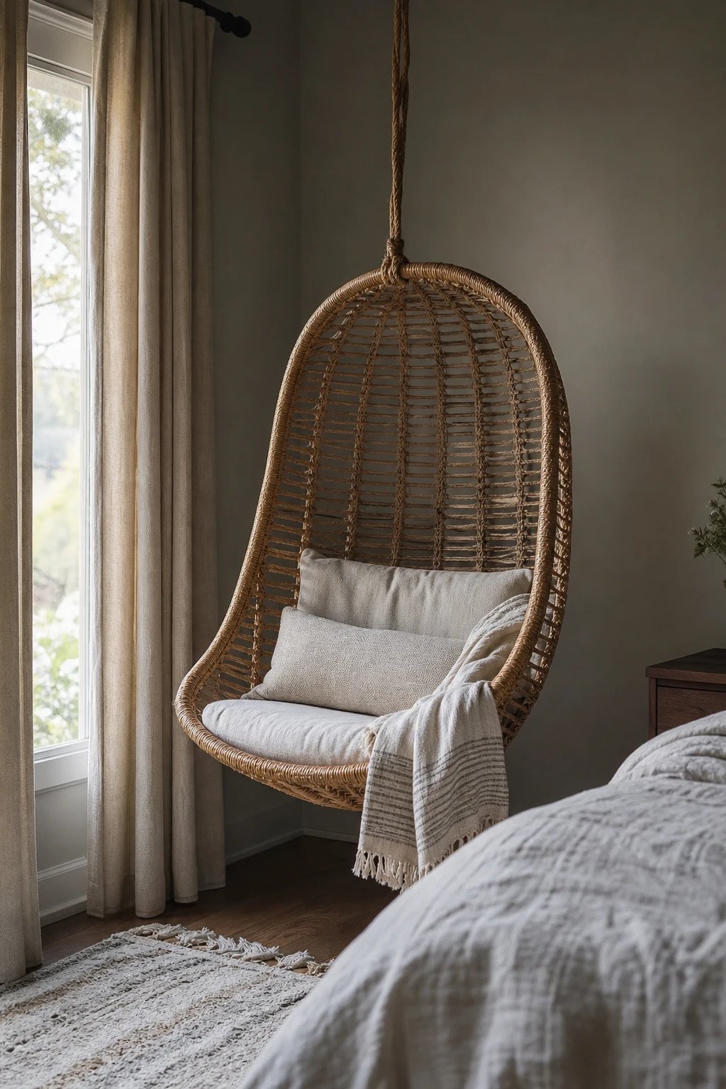 A suspended window seat