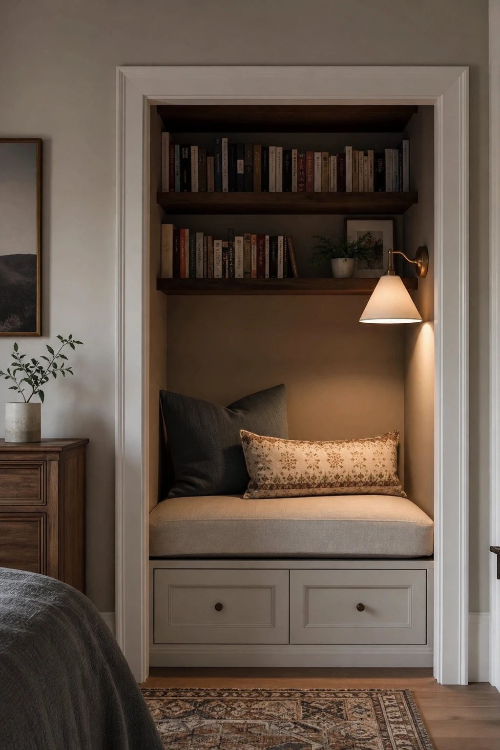 A closet turned reading nook