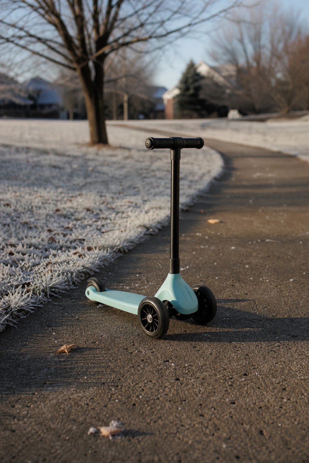 A three-wheel toddler scooter on a park path